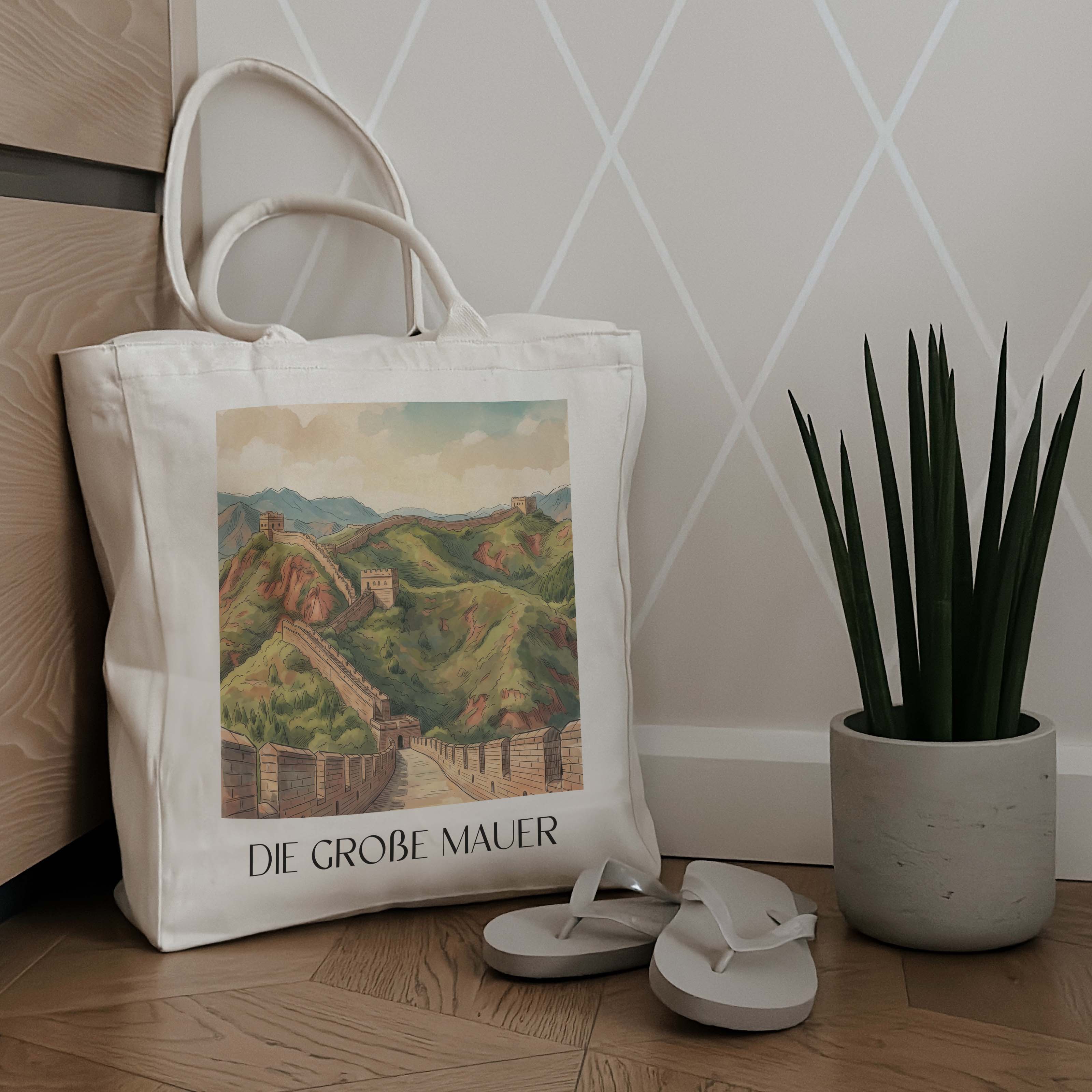 die-große-mauer-china-einkaufstasche-aquarell