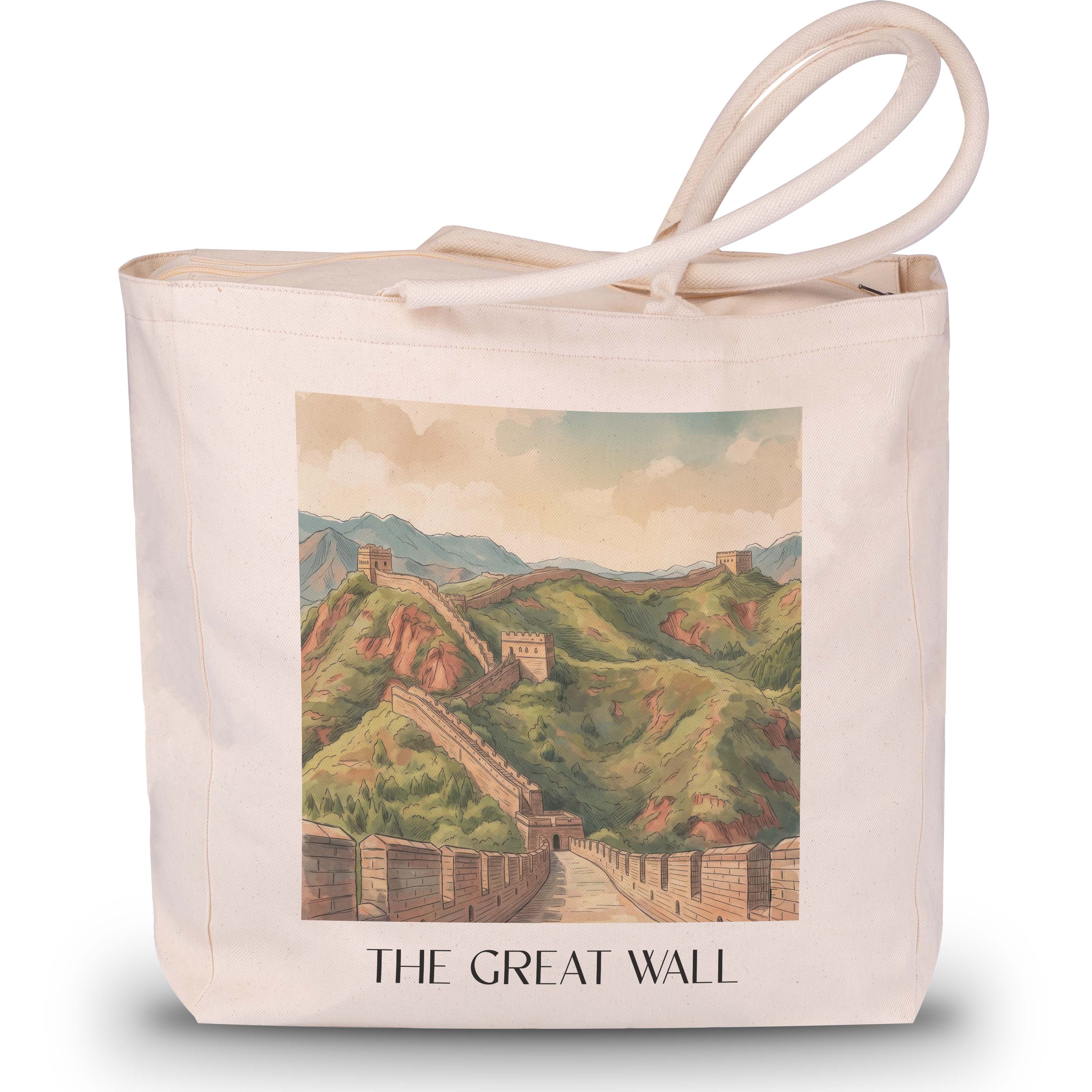 die große Mauer - China Tote Bag - Einkaufstasche im Aquarell Stil - favplace