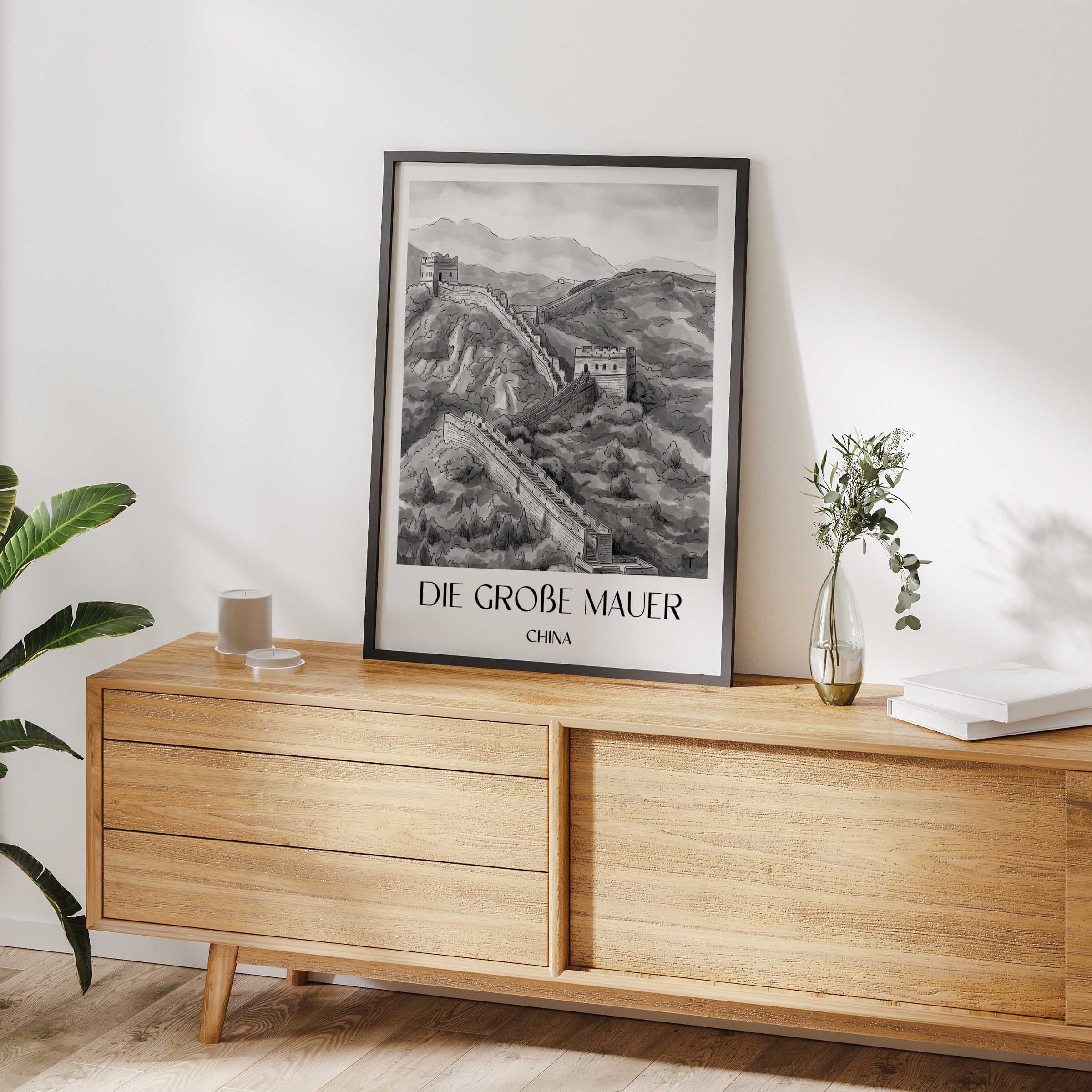 die-große-mauer-china-poster-aquarell-schwarz-weiss