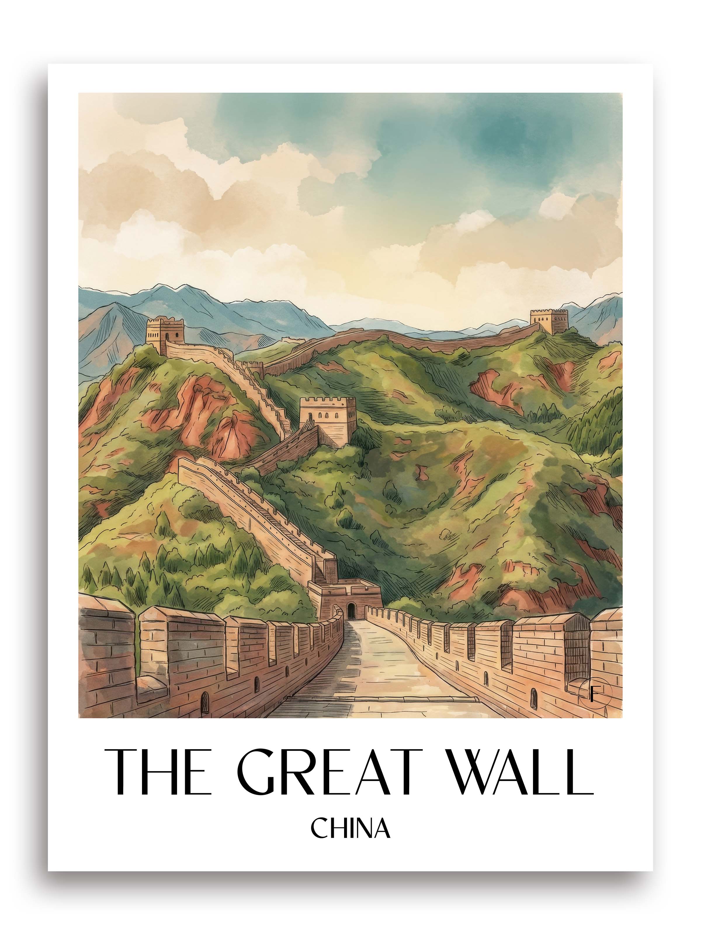 die große Mauer Poster - China Kunstdruck - Aquarell von A4 bis A1 - favplace