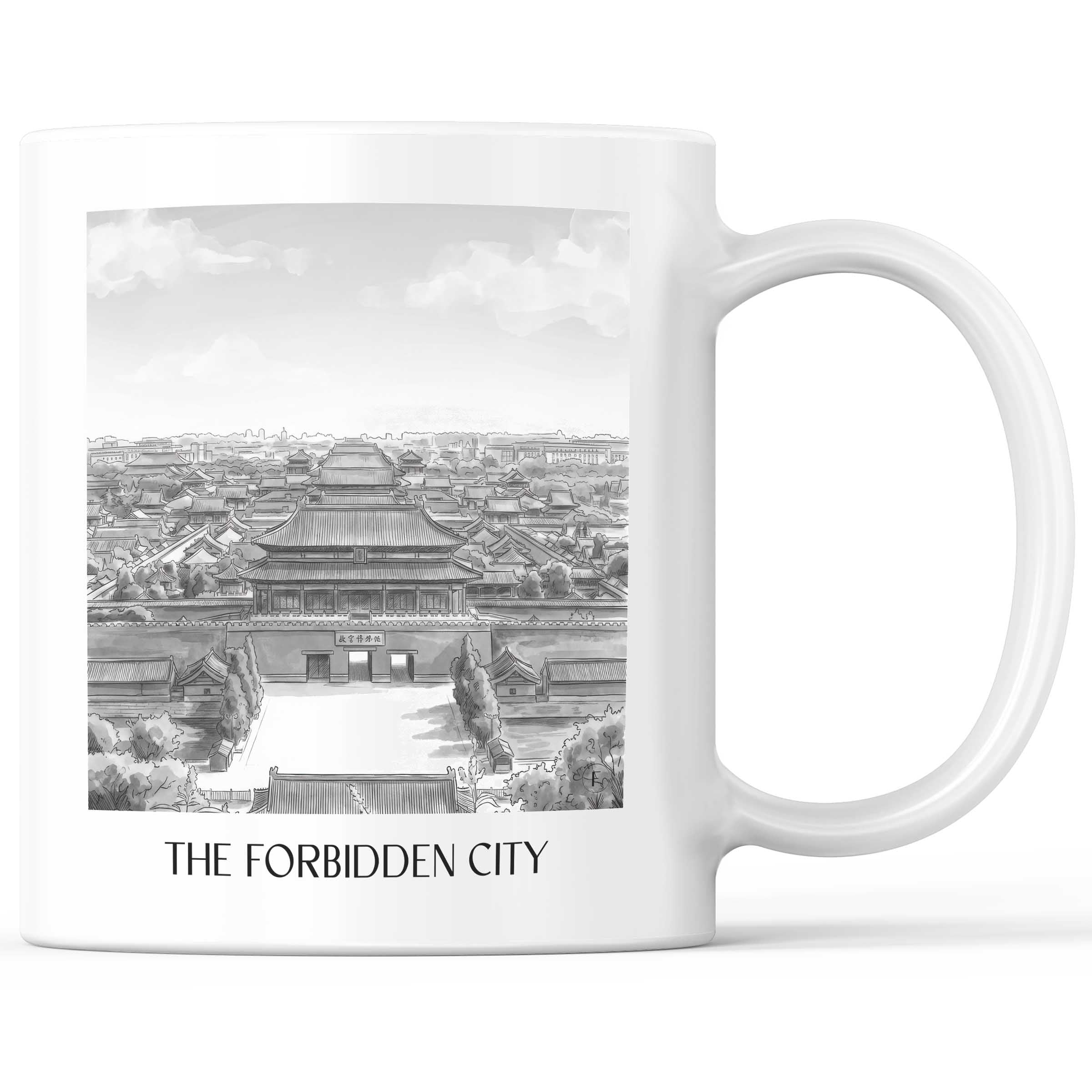 die verbotene Stadt - China Becher - Kaffeetasse im Aquarell Schwarz-Weiß Stil - favplace