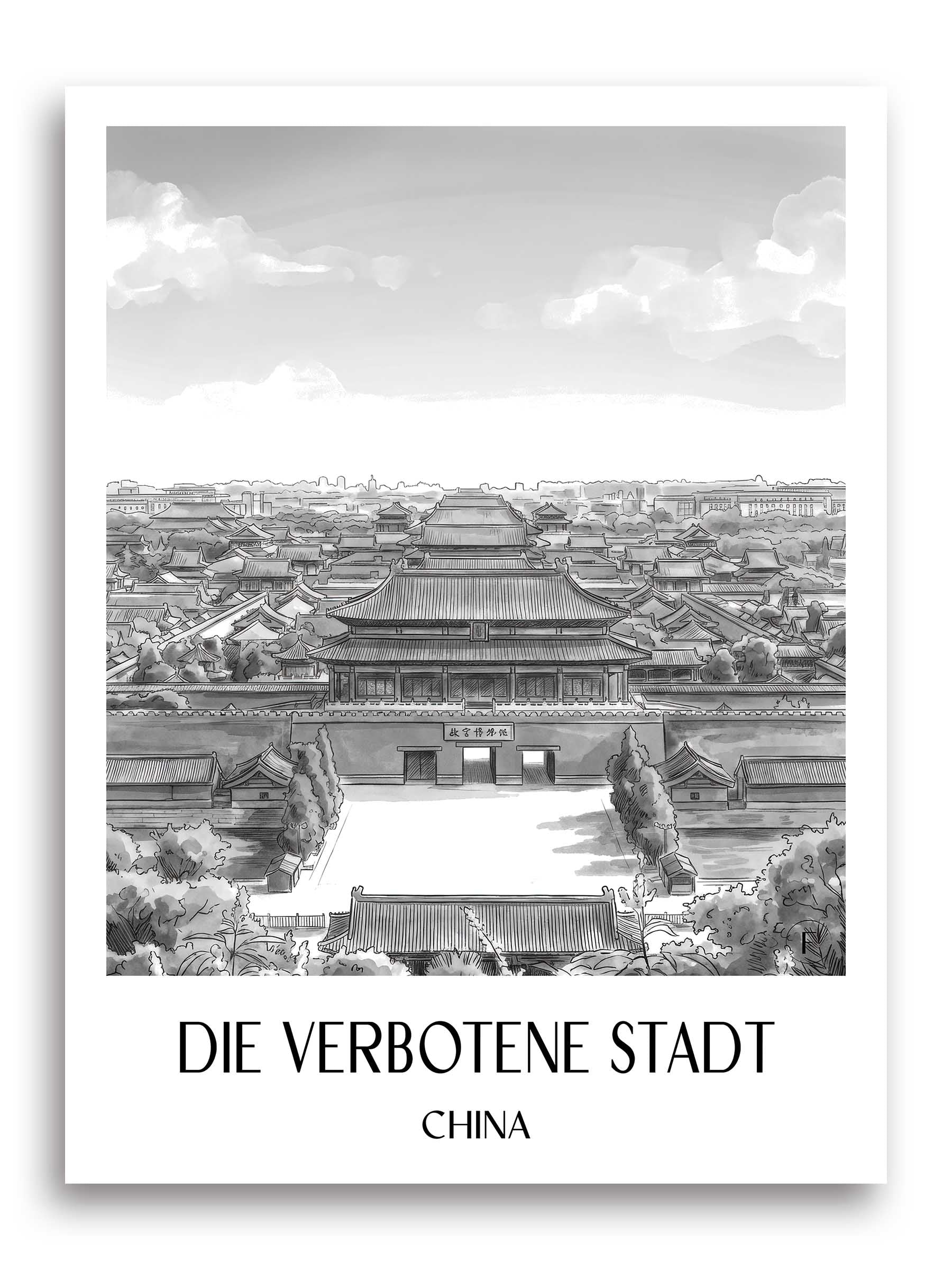 die-verbotene-stadt-china-poster-aquarell-schwarz-weiss