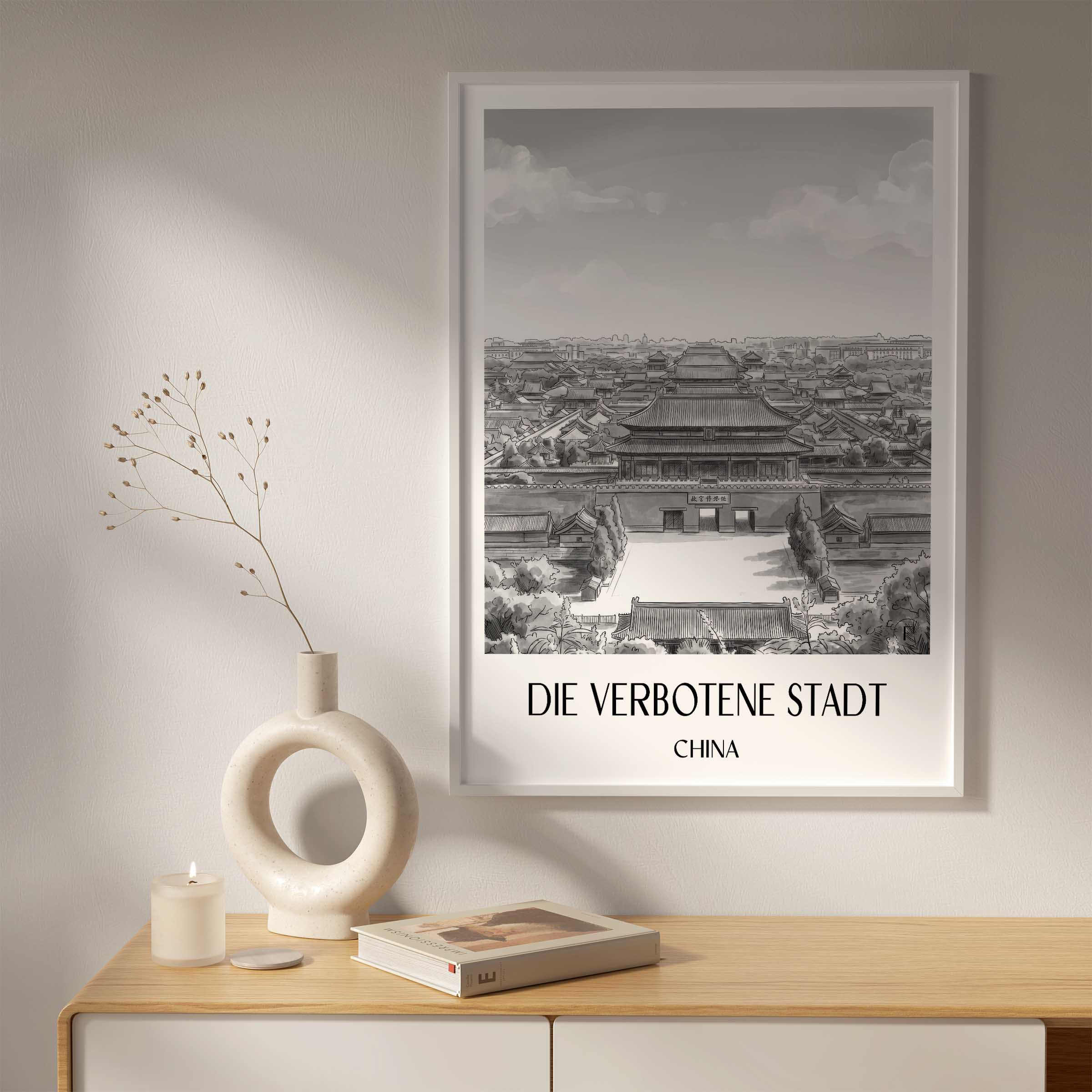 die-verbotene-stadt-china-poster-aquarell-schwarz-weiss