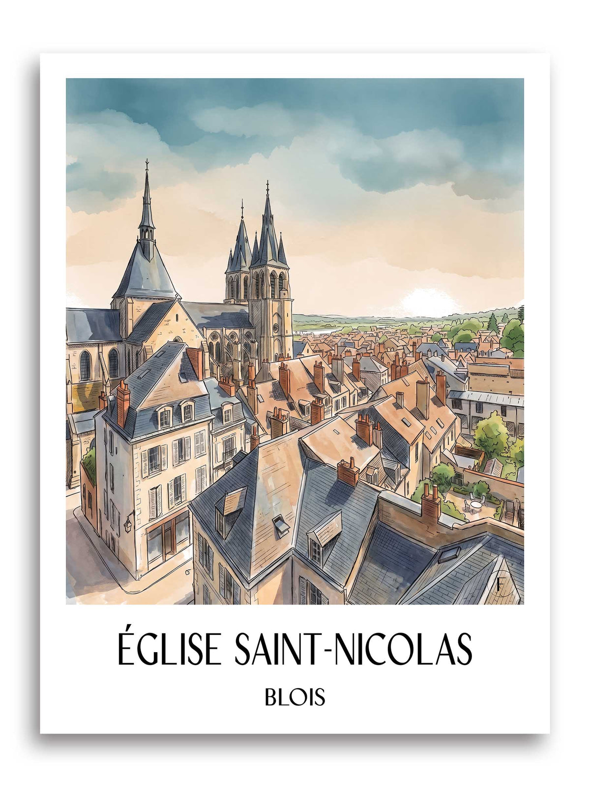 église-saint-nicolas-blois-frankreich-poster-aquarell