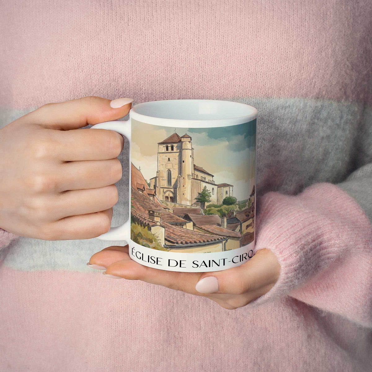 église-de-saint-cirq-saint-cirq-lapopie-frankreich-kaffeebecher-aquarell