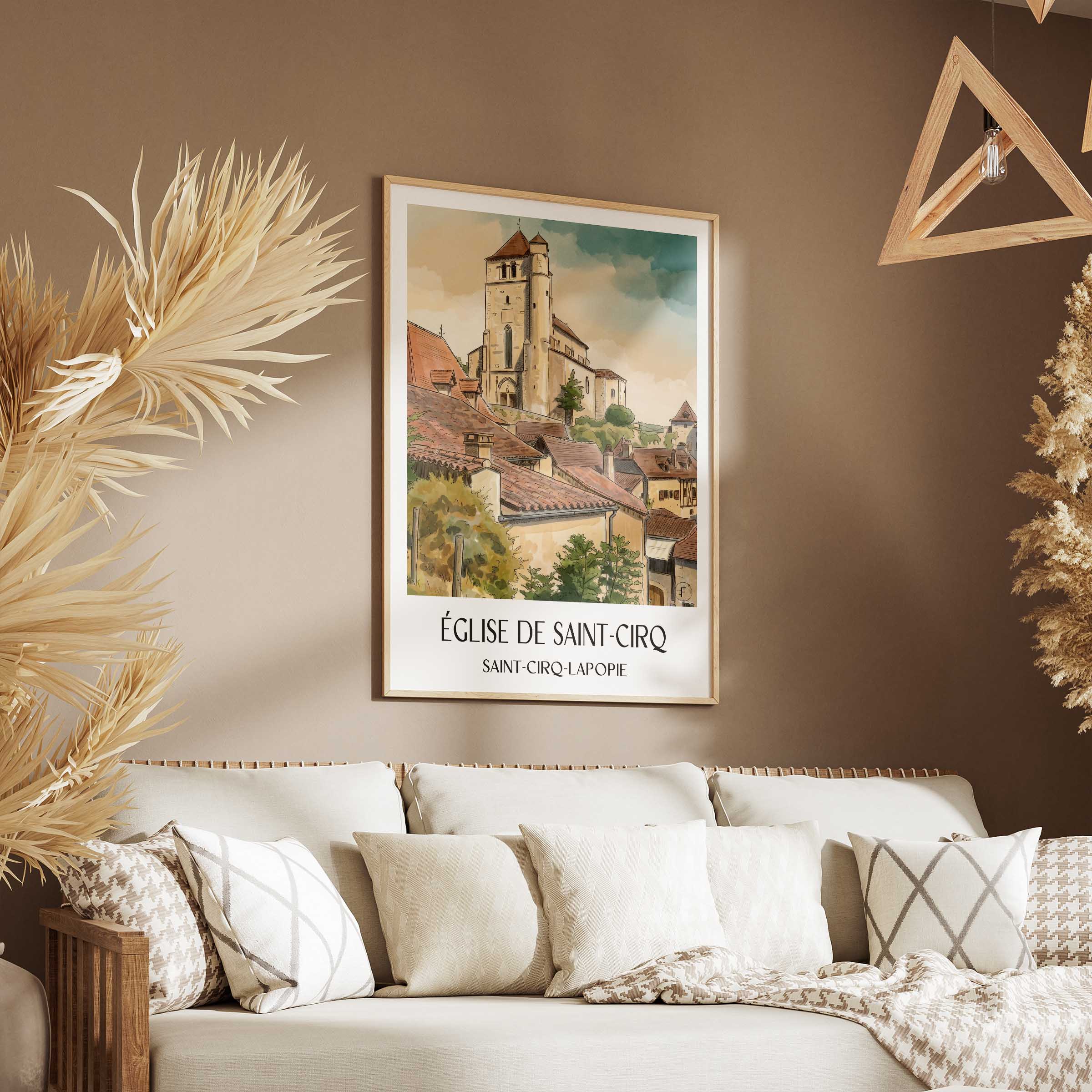 église-de-saint-cirq-saint-cirq-lapopie-frankreich-poster-aquarell