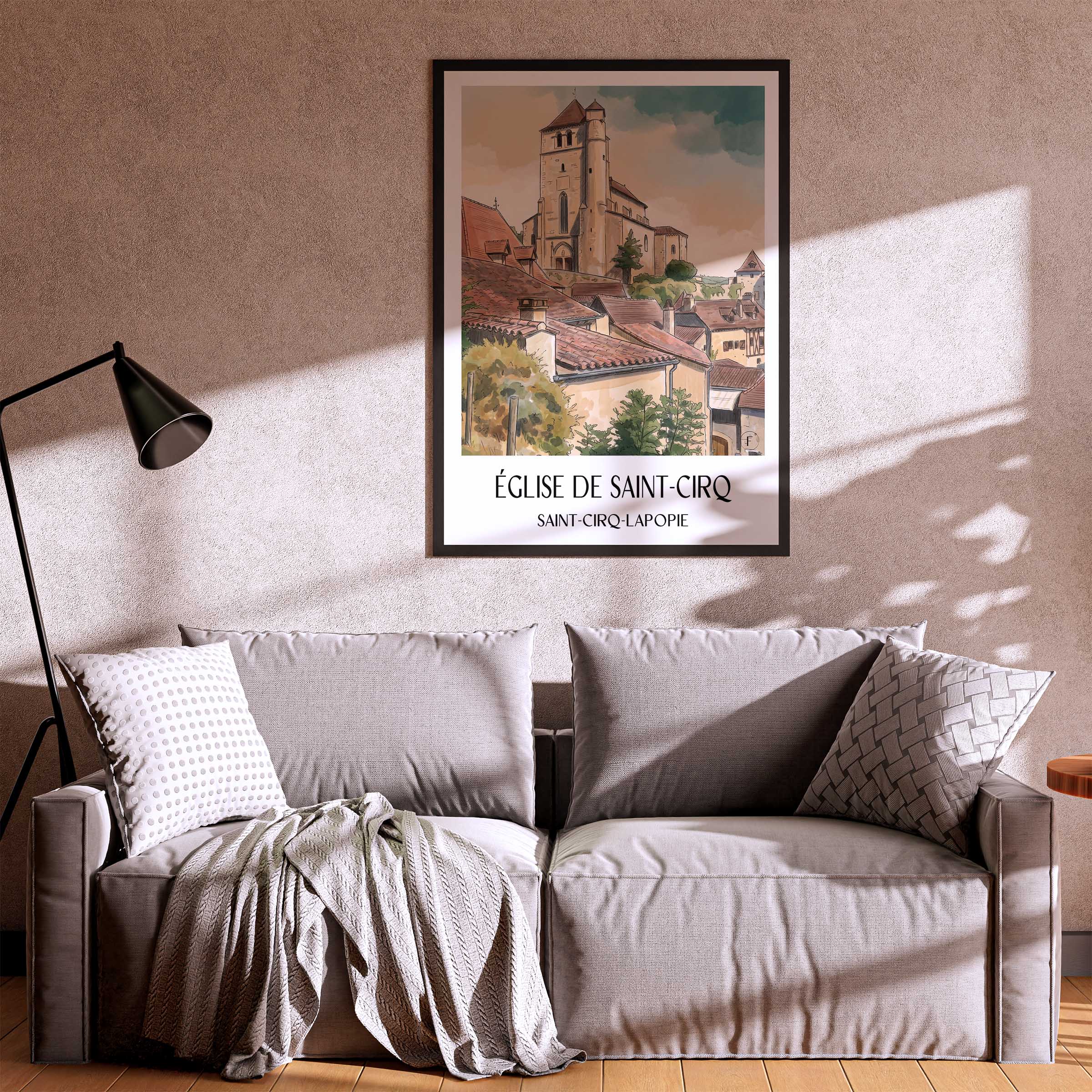 église-de-saint-cirq-saint-cirq-lapopie-frankreich-poster-aquarell