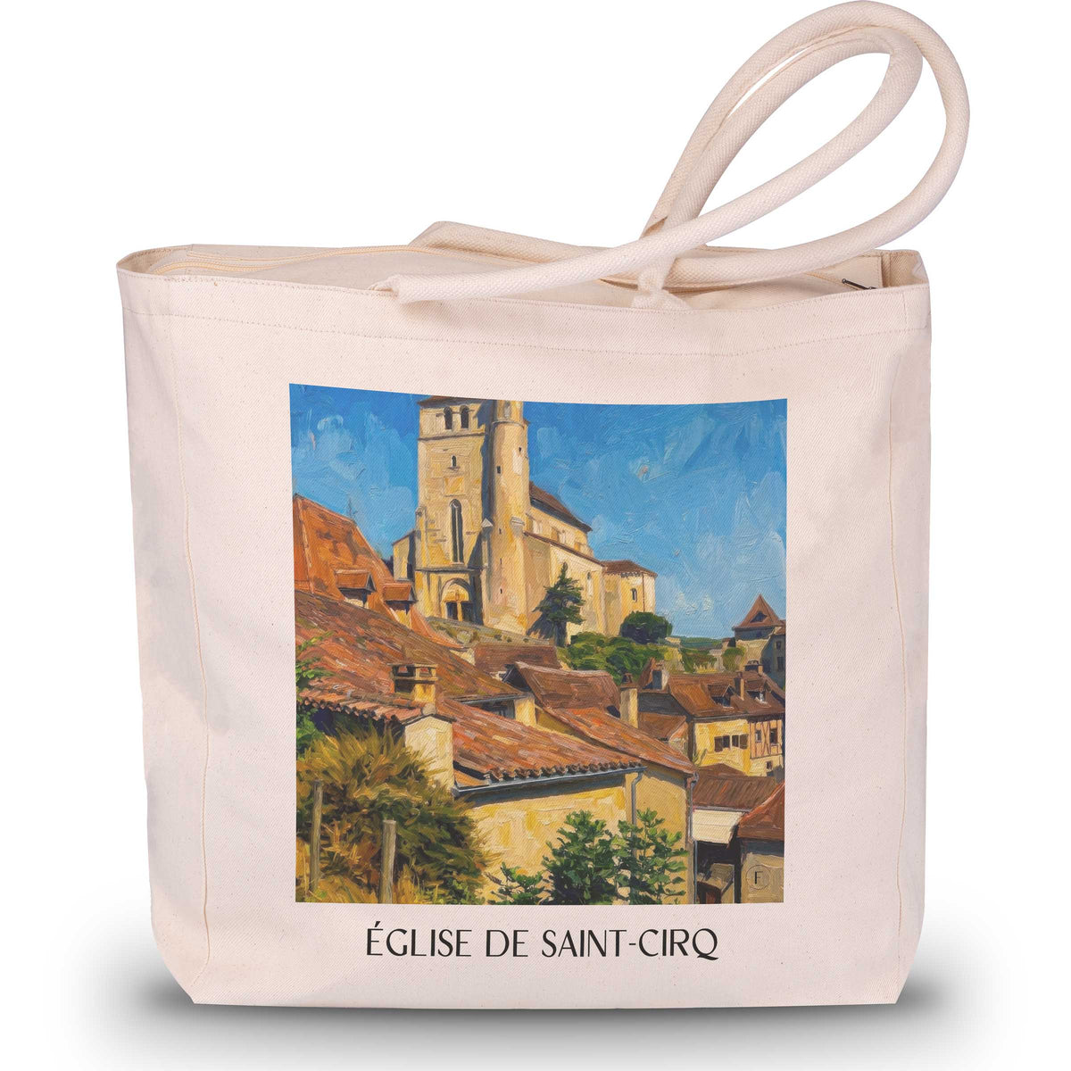 église-de-saint-cirq-saint-cirq-lapopie-frankreich-einkaufstasche-oil-painting-oelgemaelde