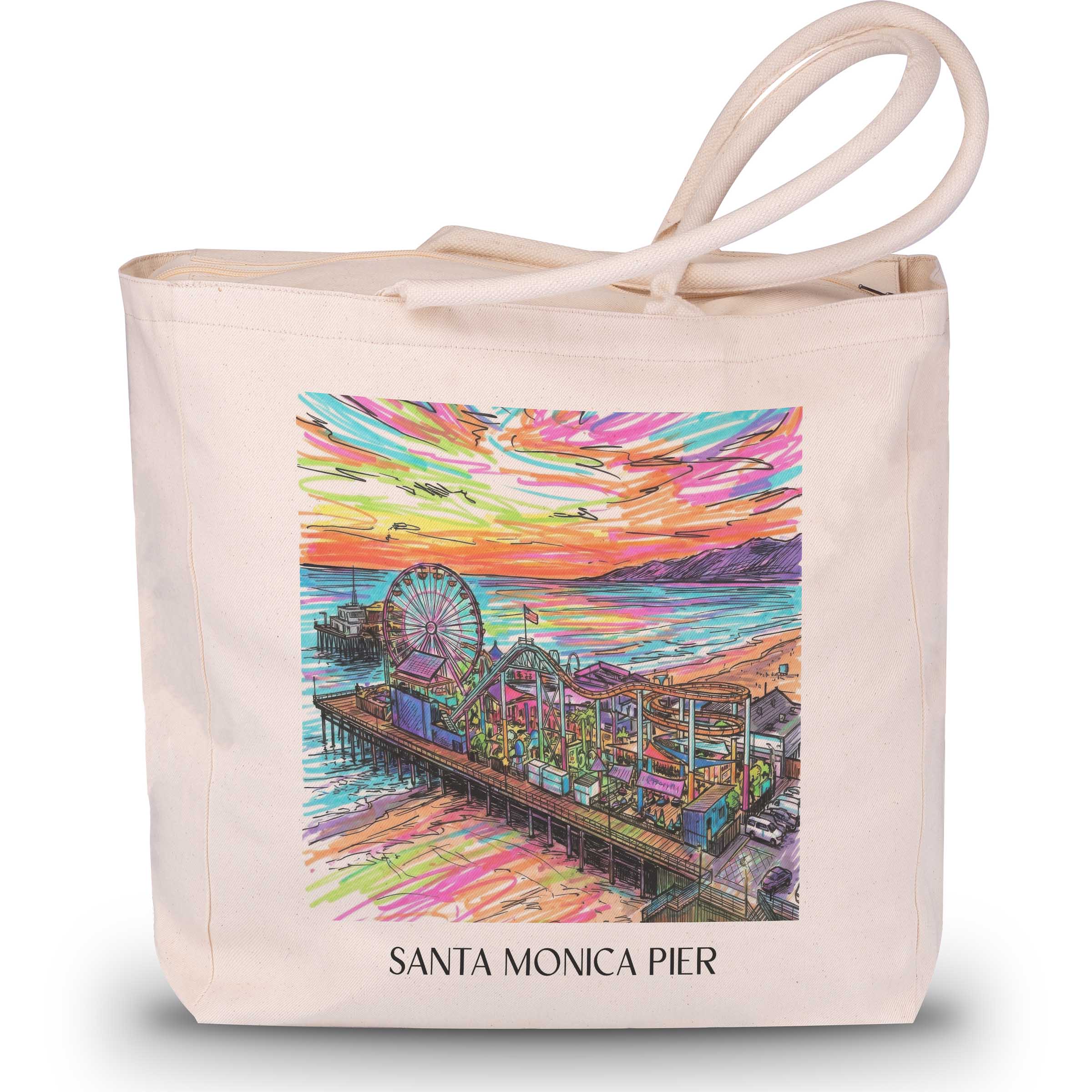 Santa Monica Pier Shopping Tasche - Californien - USA Tote Bag - Einkaufstasche im Tag Graffiti Stil
