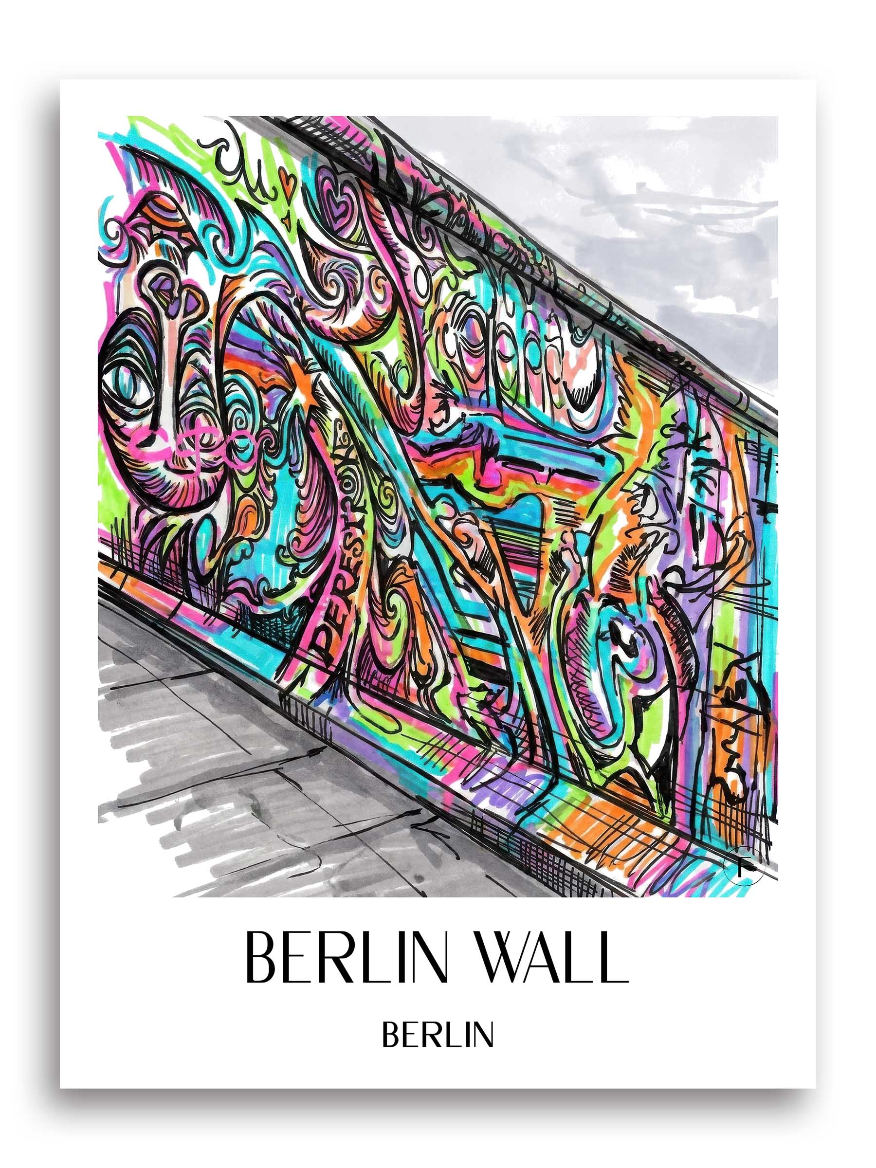 Berliner Mauer Poster - Berlin - Deutschland Kunstdruck - Tag Graffiti von A4 bis A1