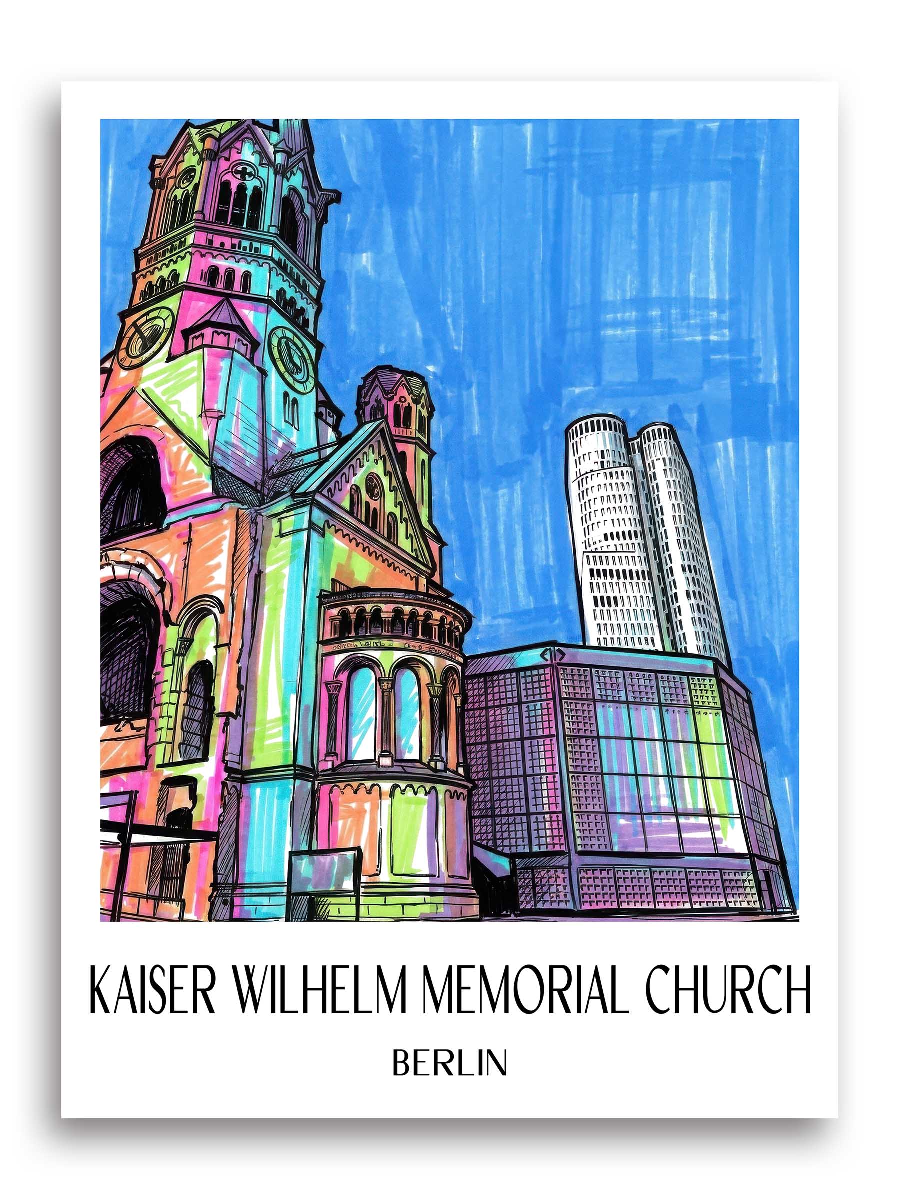 Kaiser Wilhelm Gedächtniskirche Poster - Berlin - Deutschland Kunstdruck - Tag Graffiti von A4 bis A1