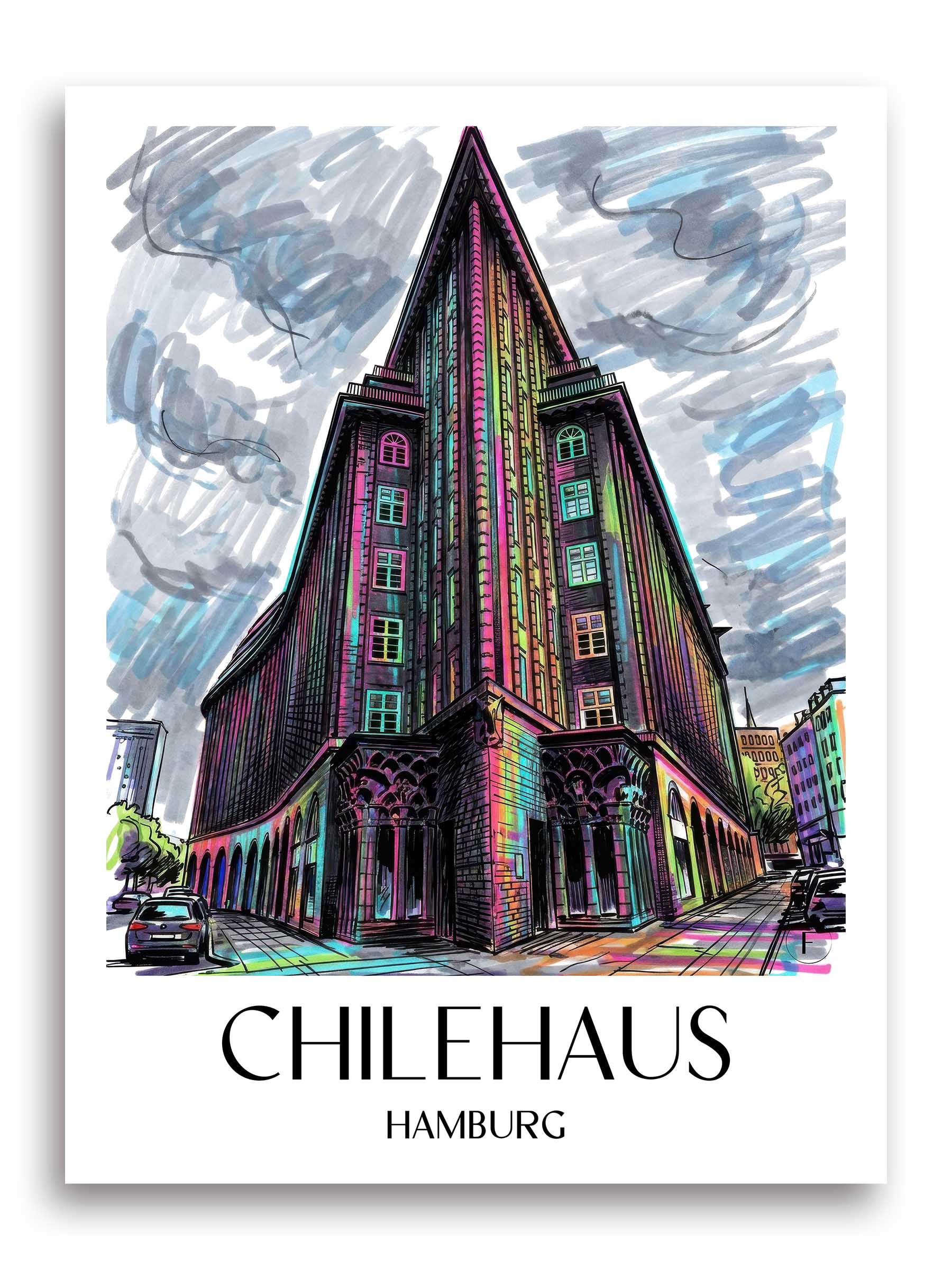 Chilehaus Poster - Hamburg - Deutschland Kunstdruck - Tag Graffiti von A4 bis A1