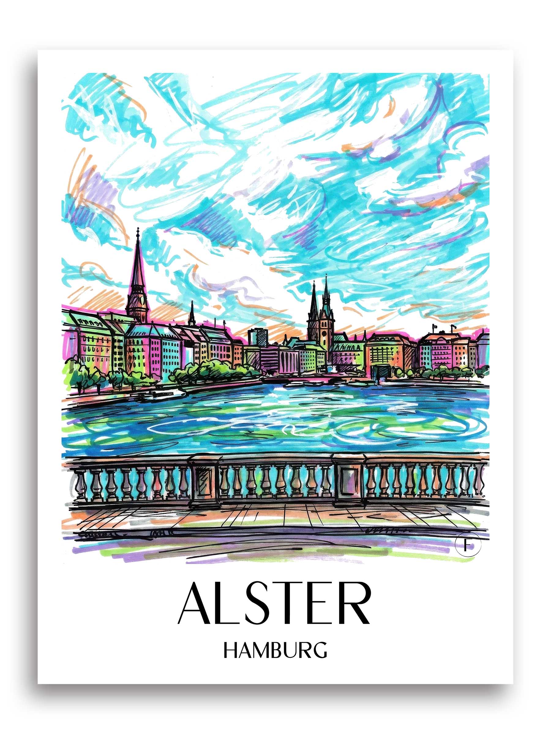 Alster Poster - Hamburg - Deutschland Kunstdruck - Tag Graffiti von A4 bis A1