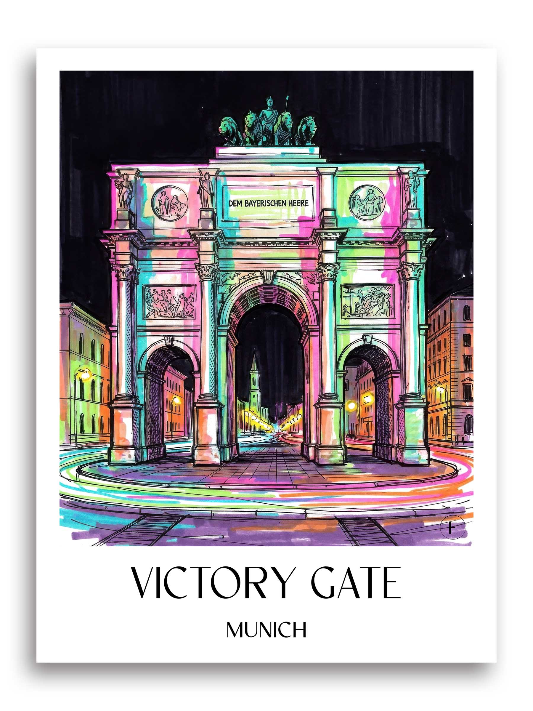 Siegestor Poster - München - Deutschland Kunstdruck - Tag Graffiti von A4 bis A1