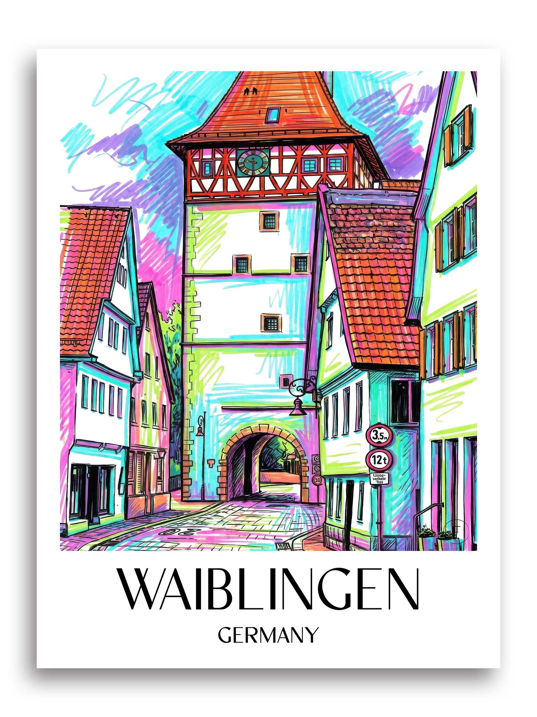 Waiblingen Poster - - Deutschland Kunstdruck - Tag Graffiti von A4 bis A1