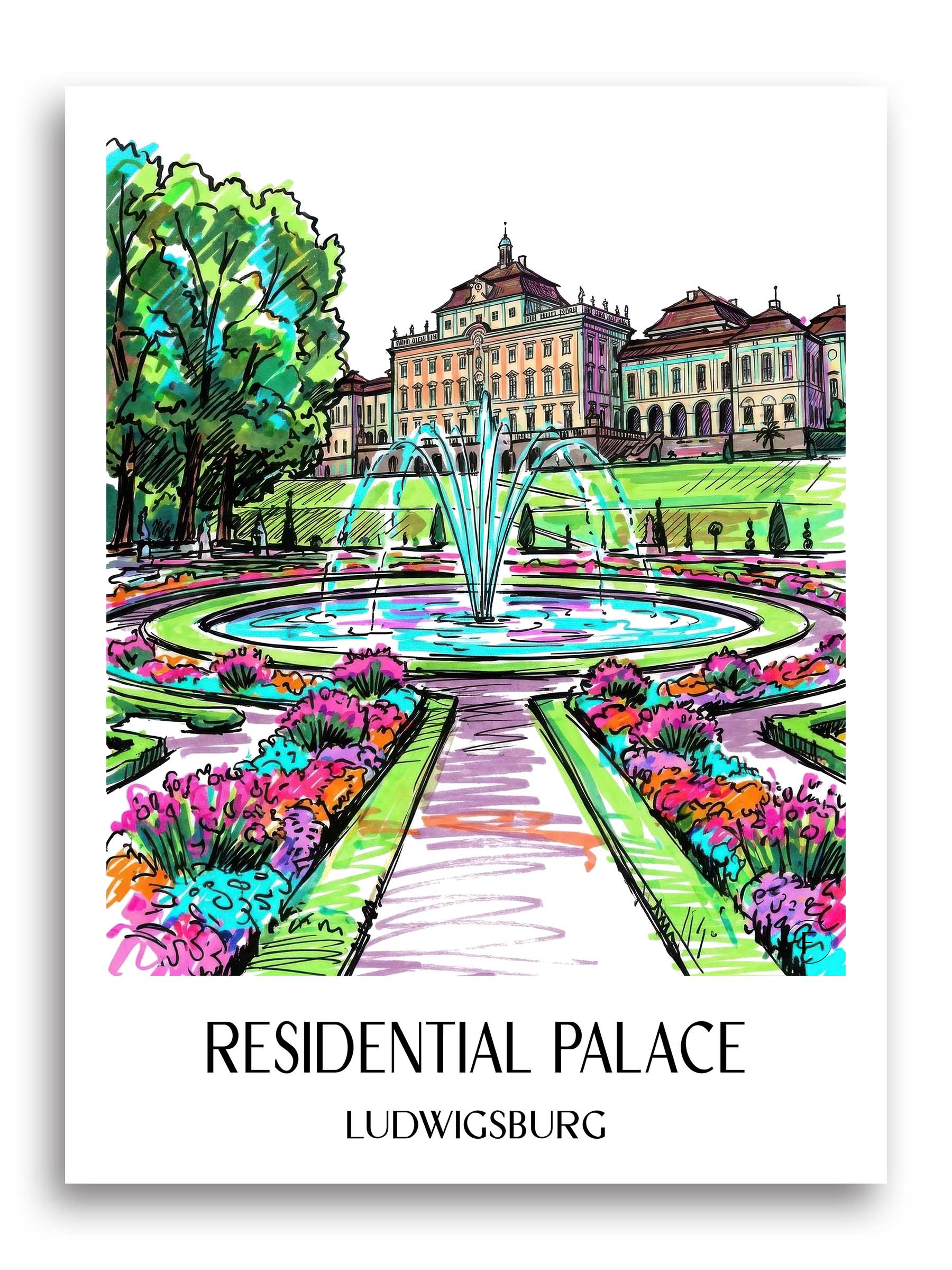 Residenzschloss Poster - Ludwigsburg - Deutschland Kunstdruck - Tag Graffiti von A4 bis A1