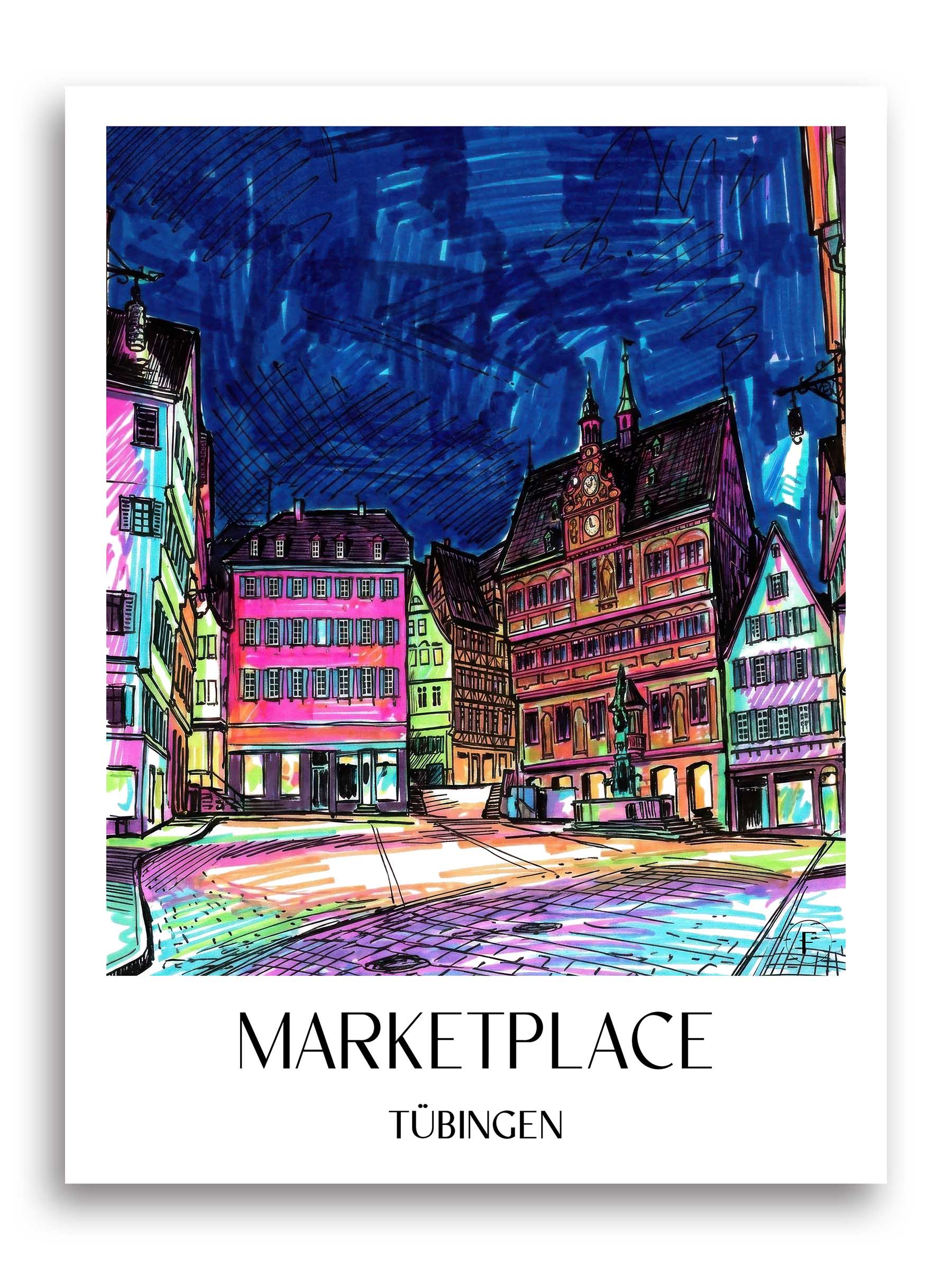 Marktplatz Poster - Tübingen - Deutschland Kunstdruck - Tag Graffiti von A4 bis A1