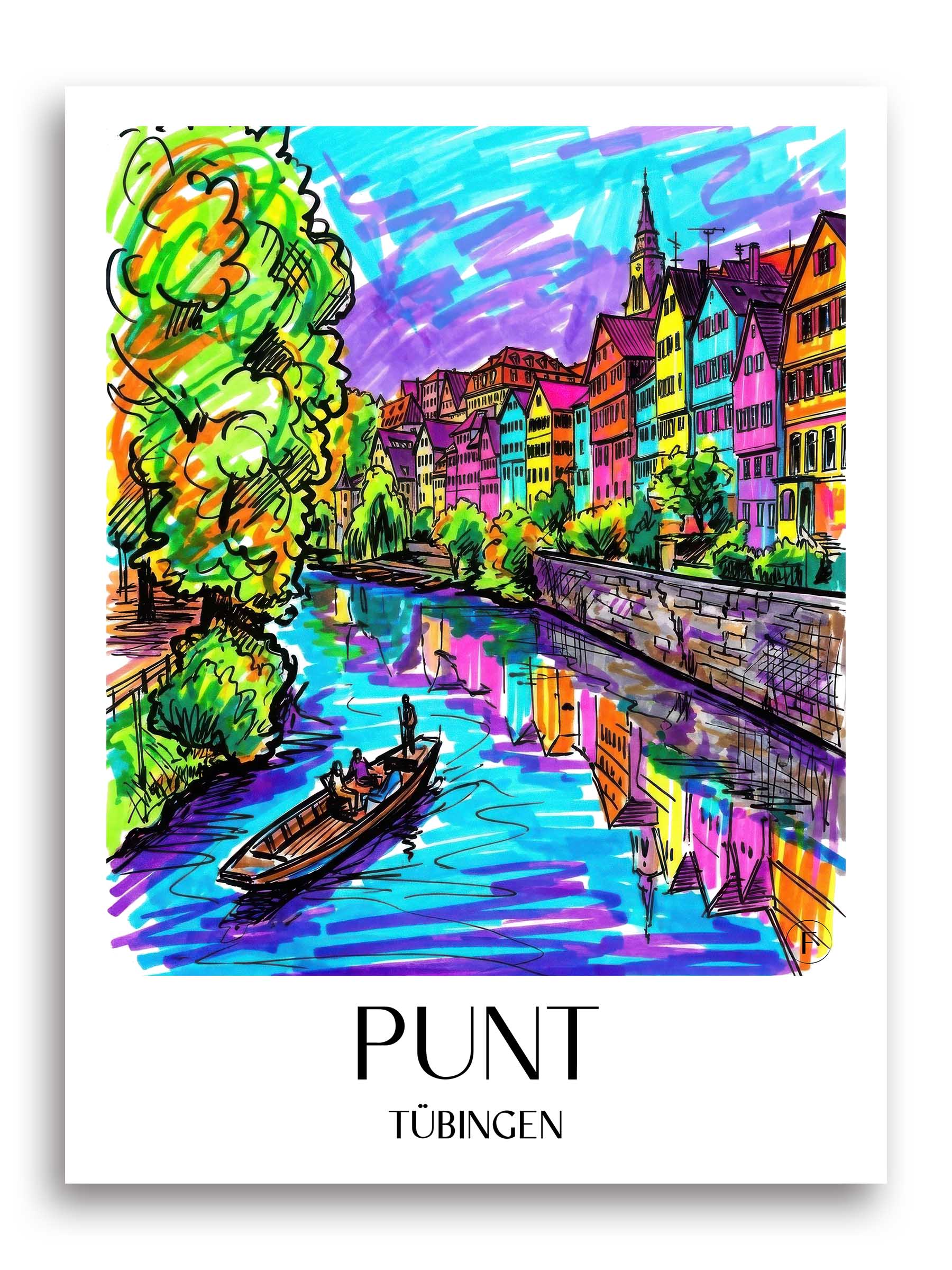 Stocherkahn Poster - Tübingen - Deutschland Kunstdruck - Tag Graffiti von A4 bis A1