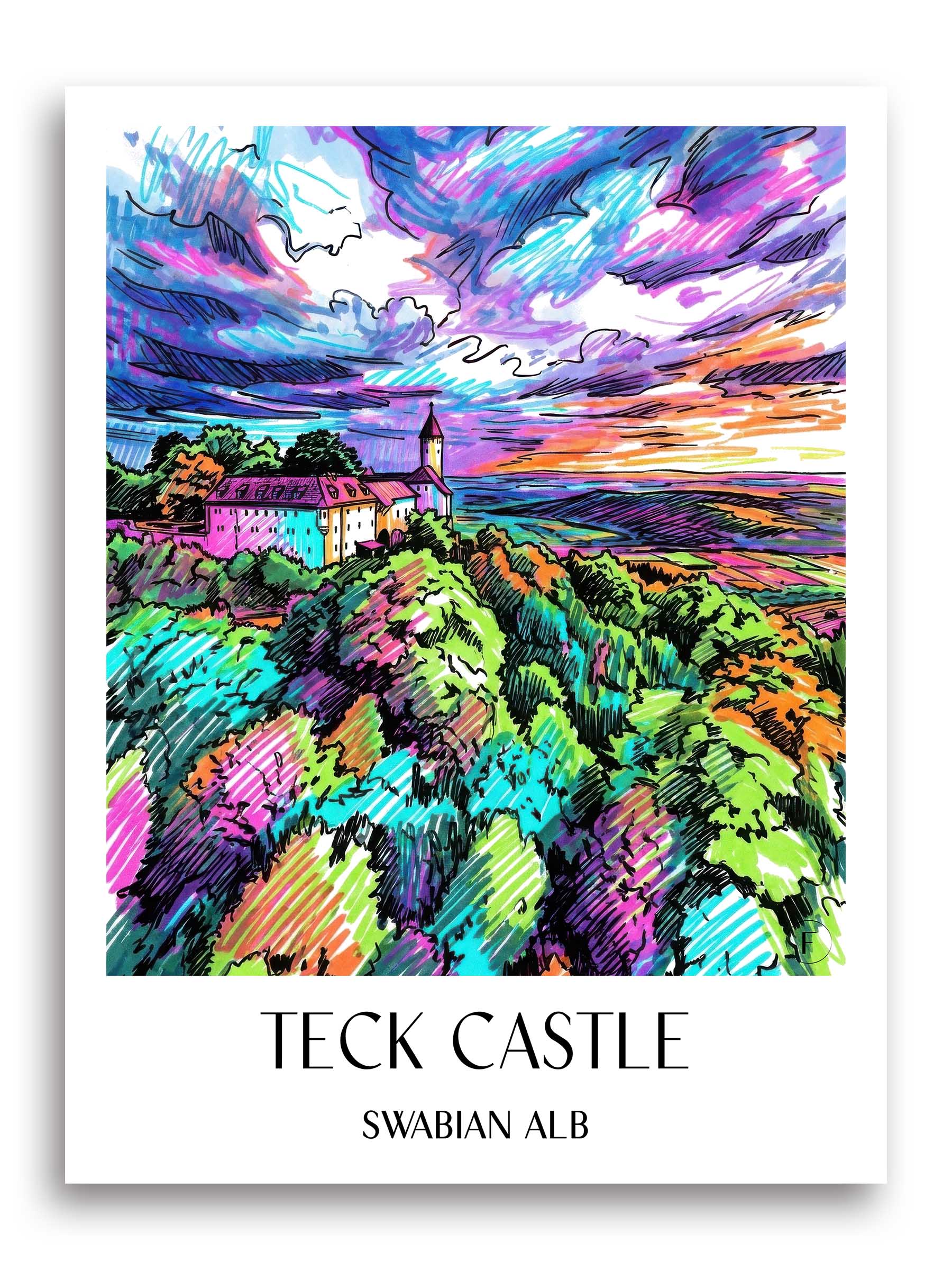 Burg Teck Poster - Schwäbische Alb - Deutschland Kunstdruck - Tag Graffiti von A4 bis A1