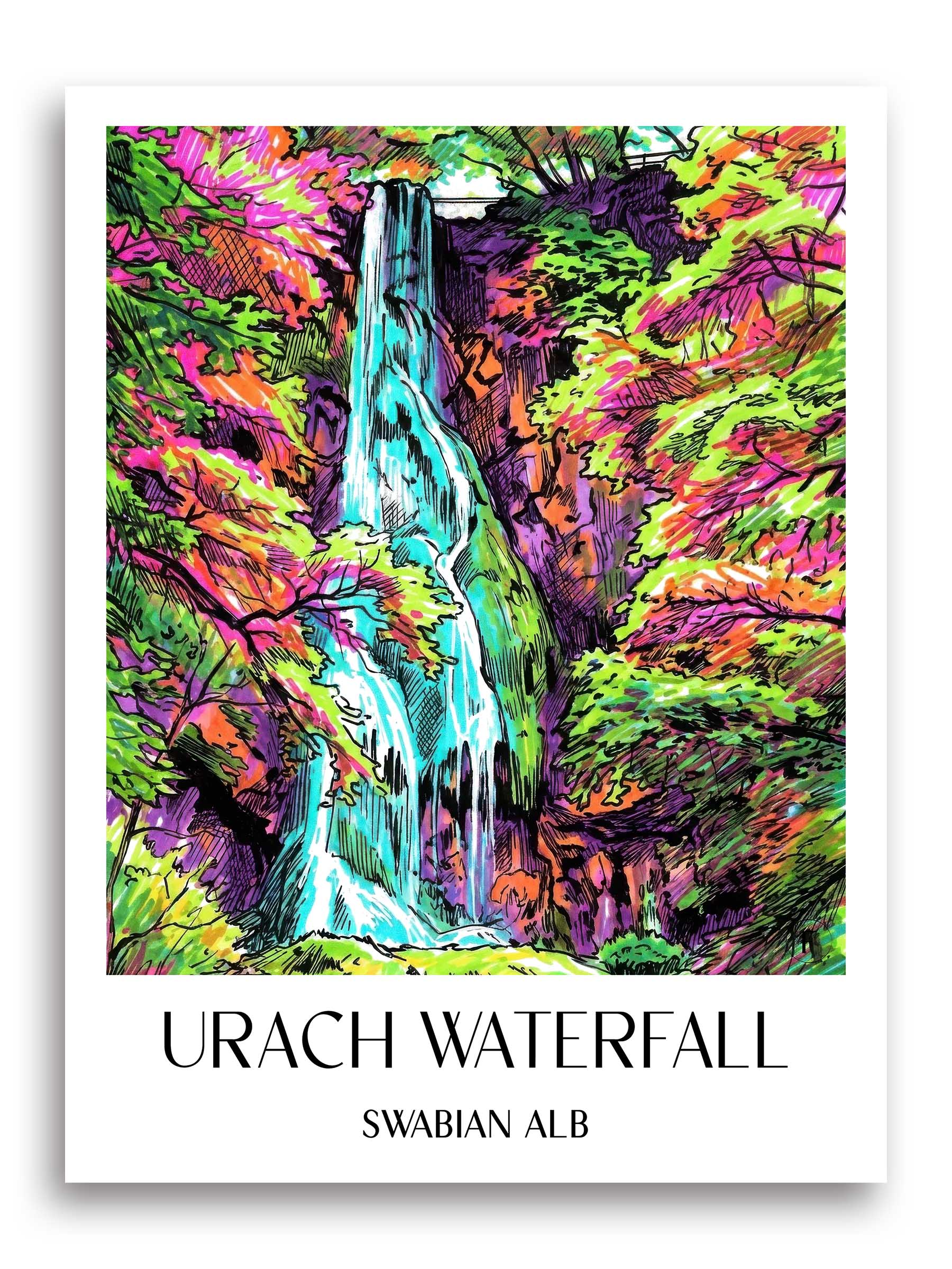 Uracher Wasserfall Poster - Schwäbische Alb - Deutschland Kunstdruck - Tag Graffiti von A4 bis A1
