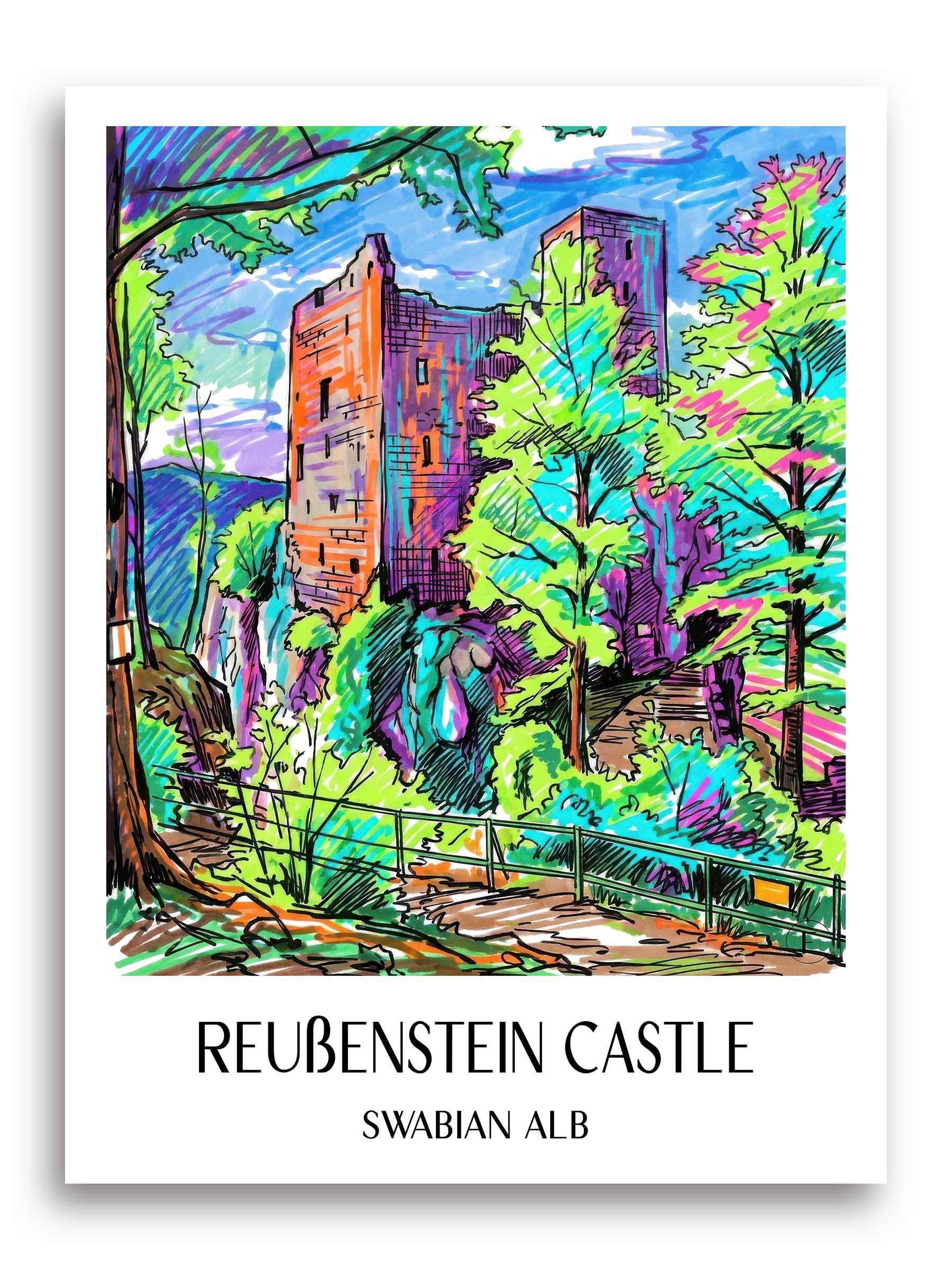 Burg Reußenstein Poster - Schwäbische Alb - Deutschland Kunstdruck - Tag Graffiti von A4 bis A1
