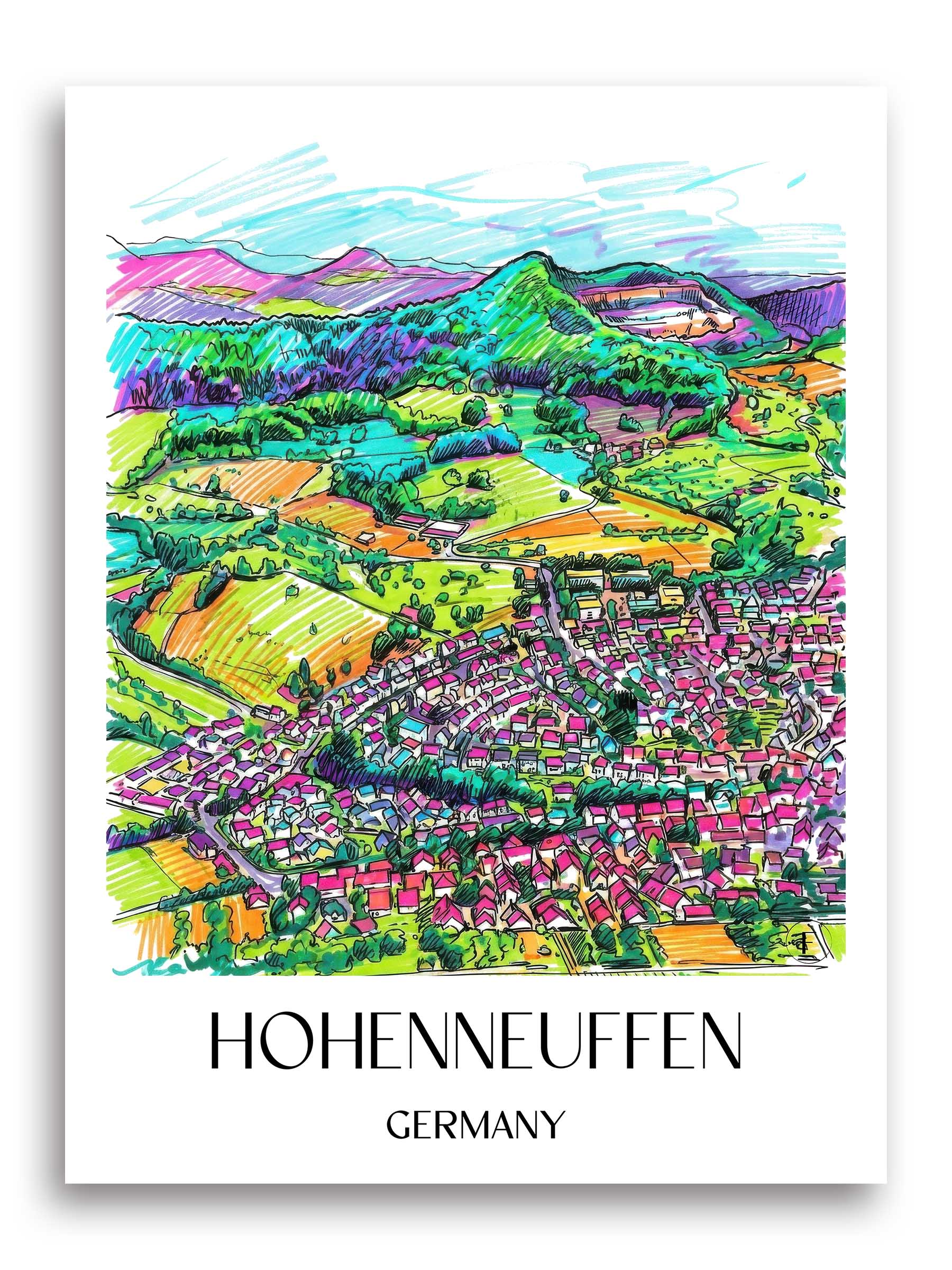 Hohenneuffen Poster - - Deutschland Kunstdruck - Tag Graffiti von A4 bis A1