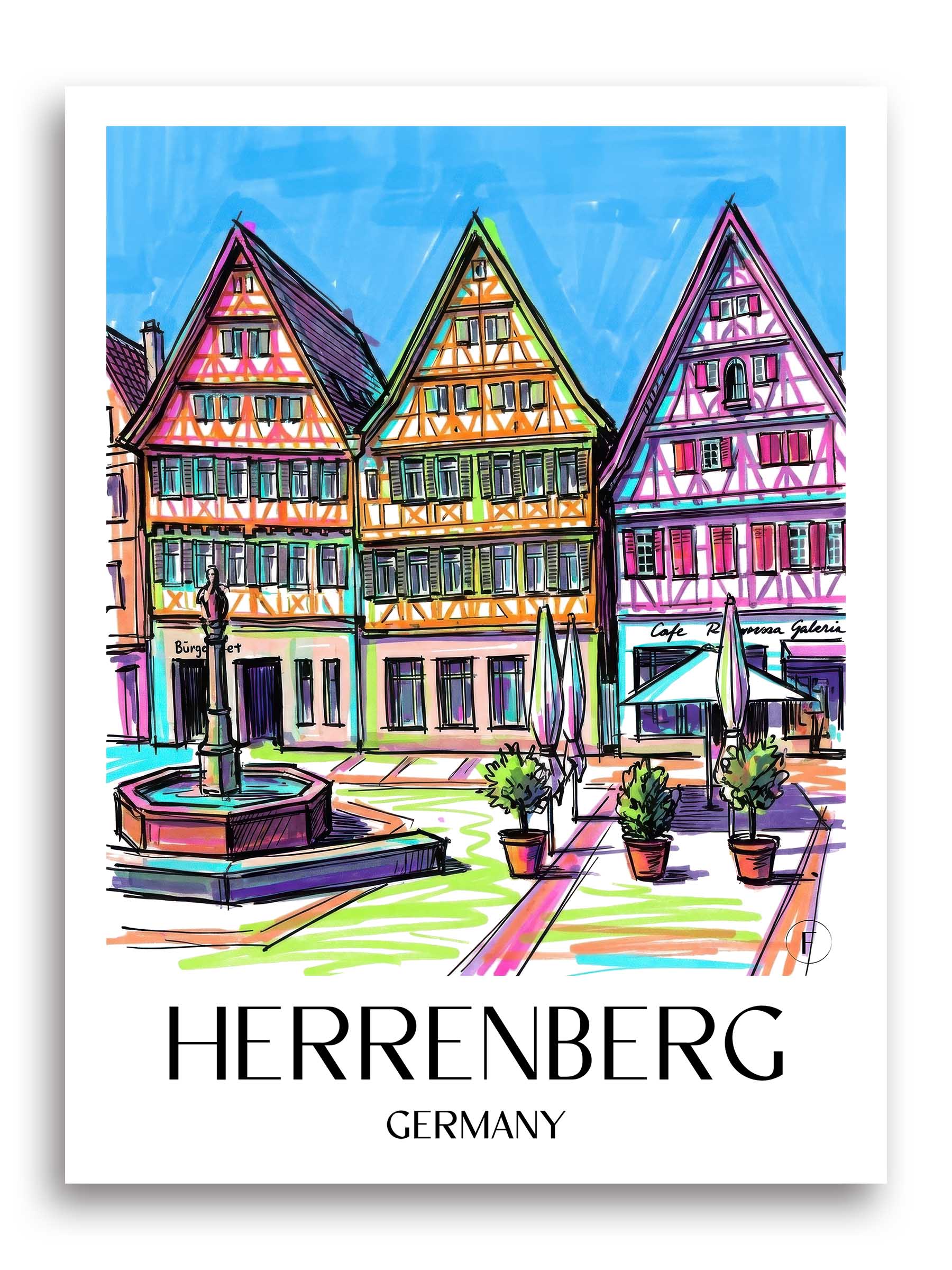 Herrenberg Poster - - Deutschland Kunstdruck - Tag Graffiti von A4 bis A1