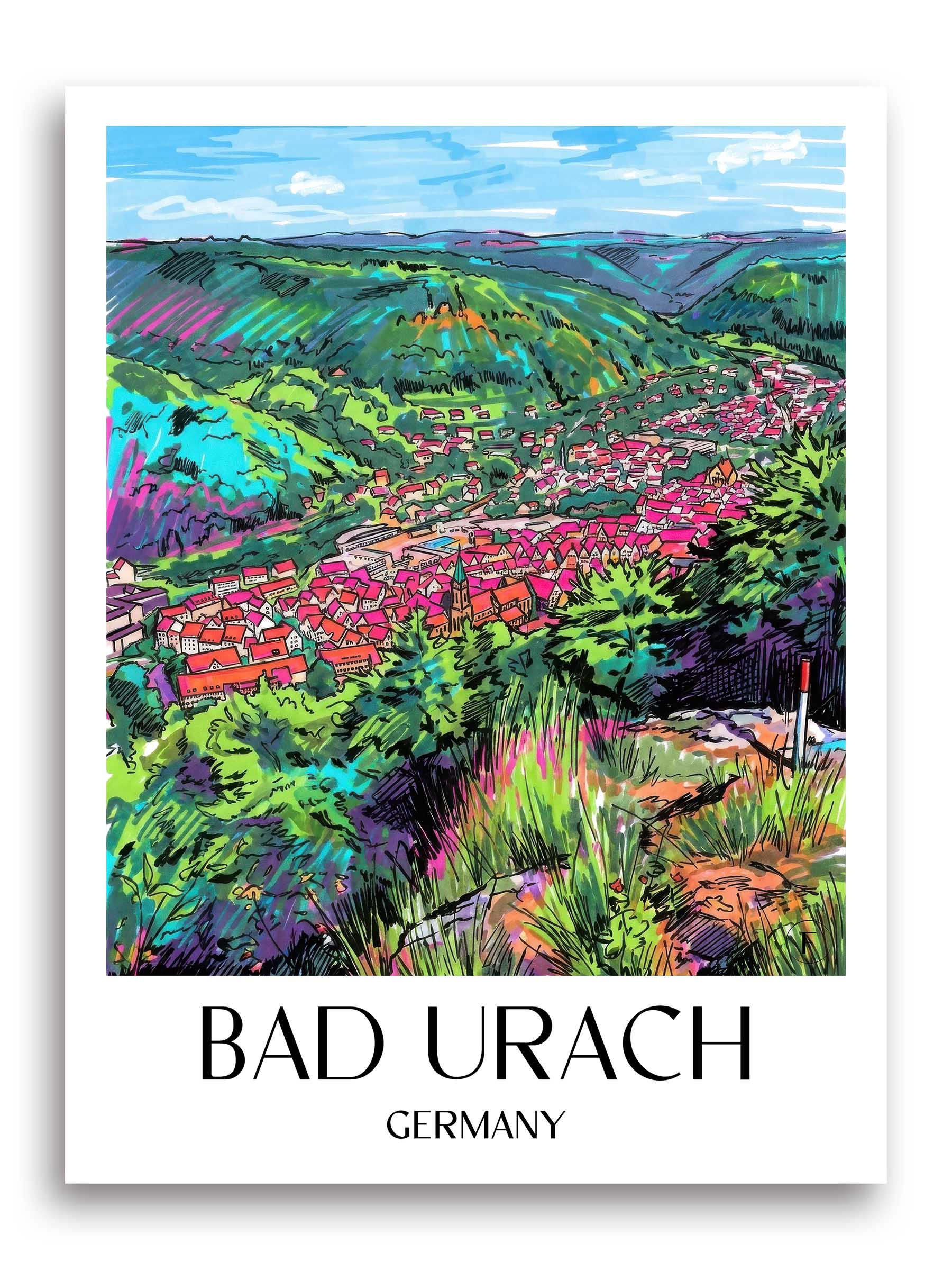 Bad Urach Poster - - Deutschland Kunstdruck - Tag Graffiti von A4 bis A1