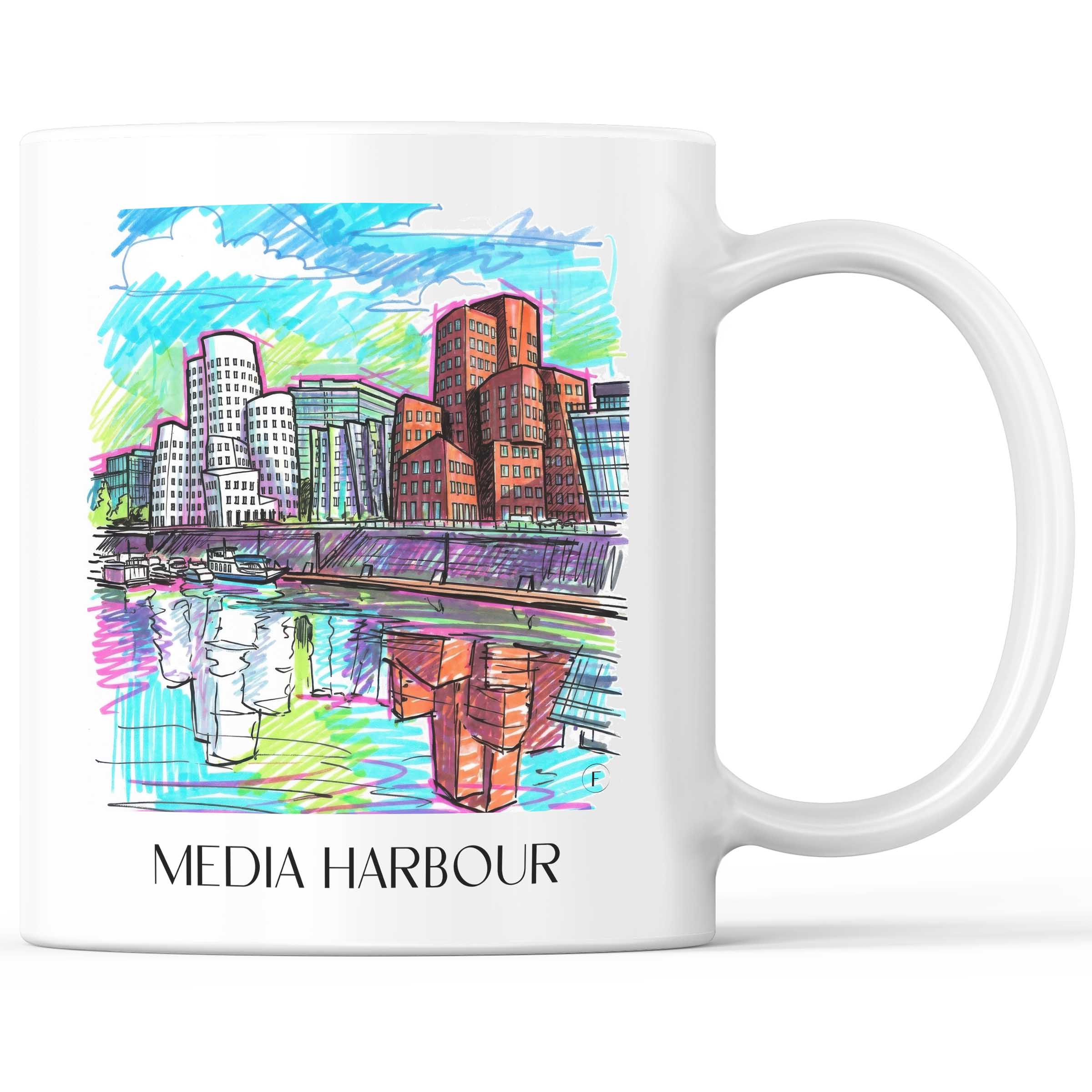 Medienhafen Kaffeebecher - Düsseldorf - Deutschland Becher - Kaffeetasse im Tag Graffiti Stil