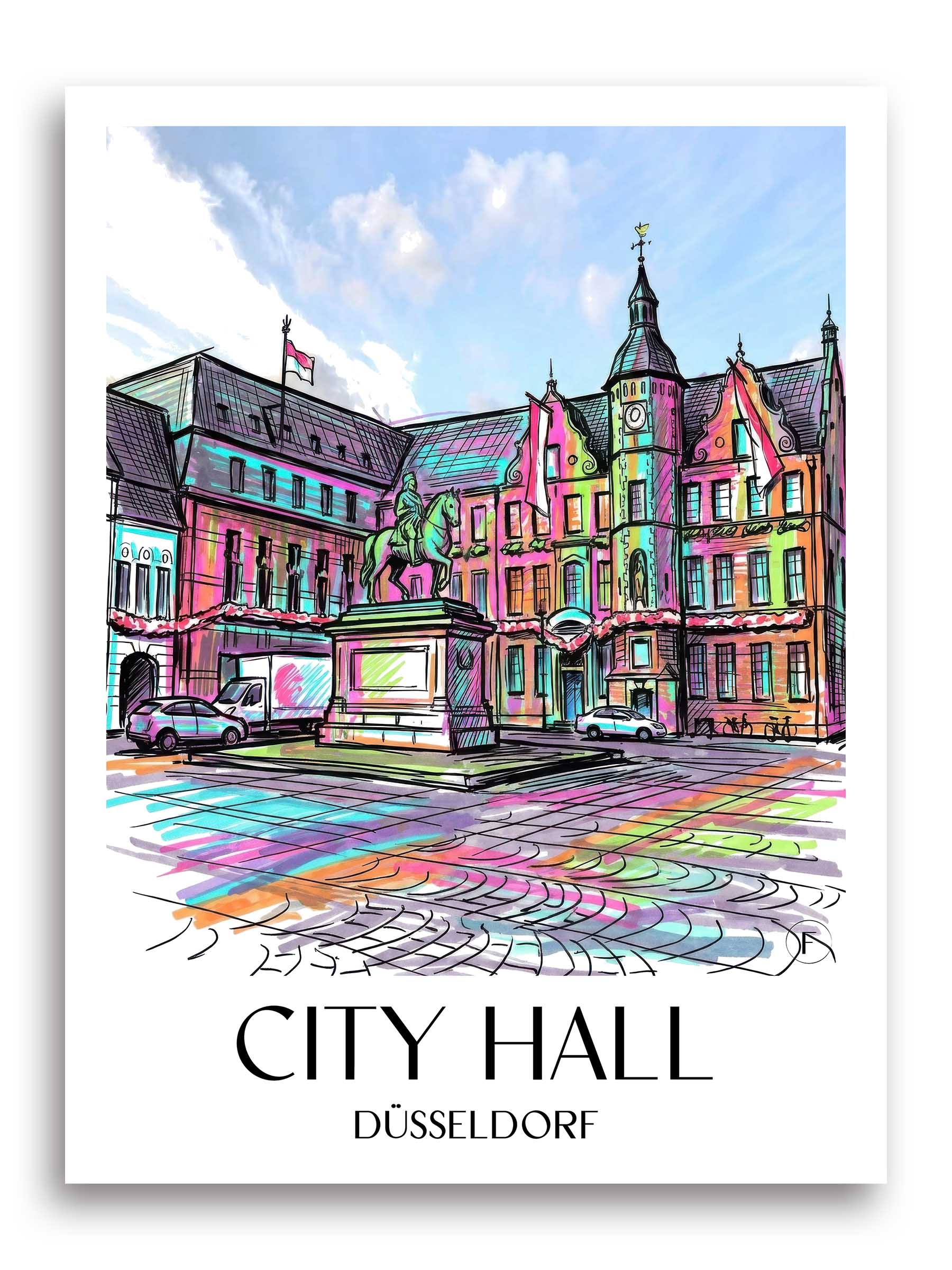 Rathaus Poster - Düsseldorf - Deutschland Kunstdruck - Tag Graffiti von A4 bis A1