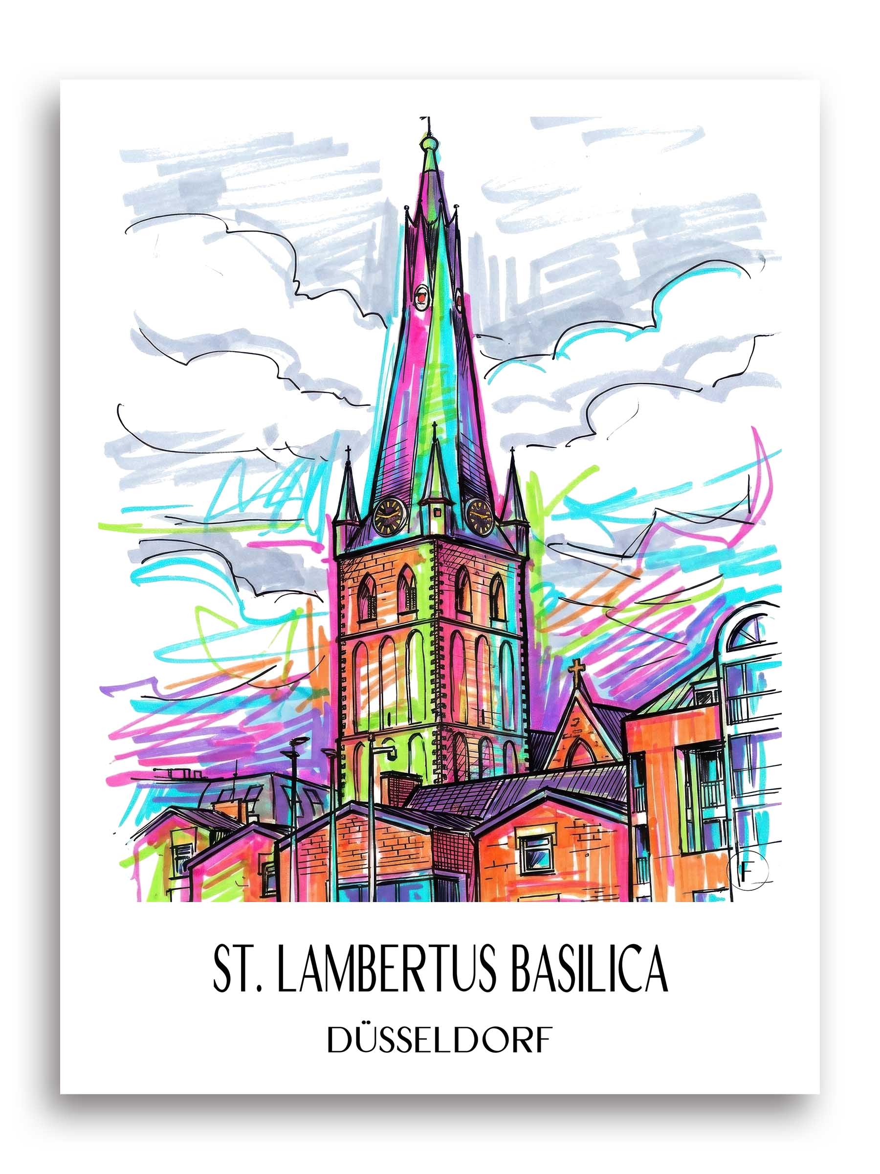 Basilika St. Lambertus Poster - Düsseldorf - Deutschland Kunstdruck - Tag Graffiti von A4 bis A1