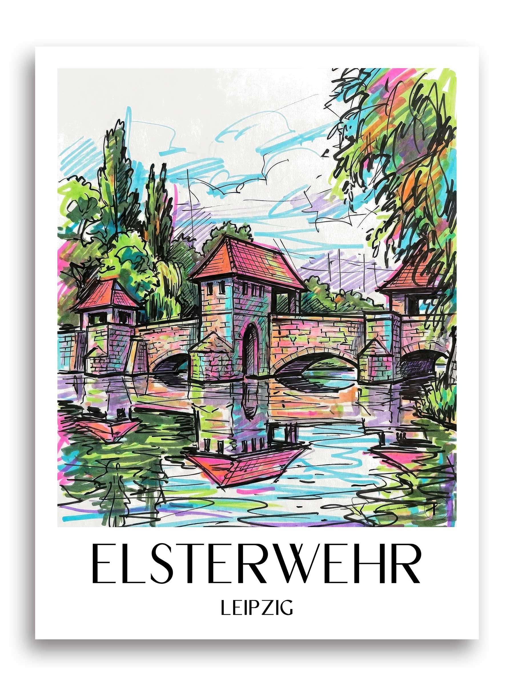 Elsterwehr Poster - Leipzig - Deutschland Kunstdruck - Tag Graffiti von A4 bis A1
