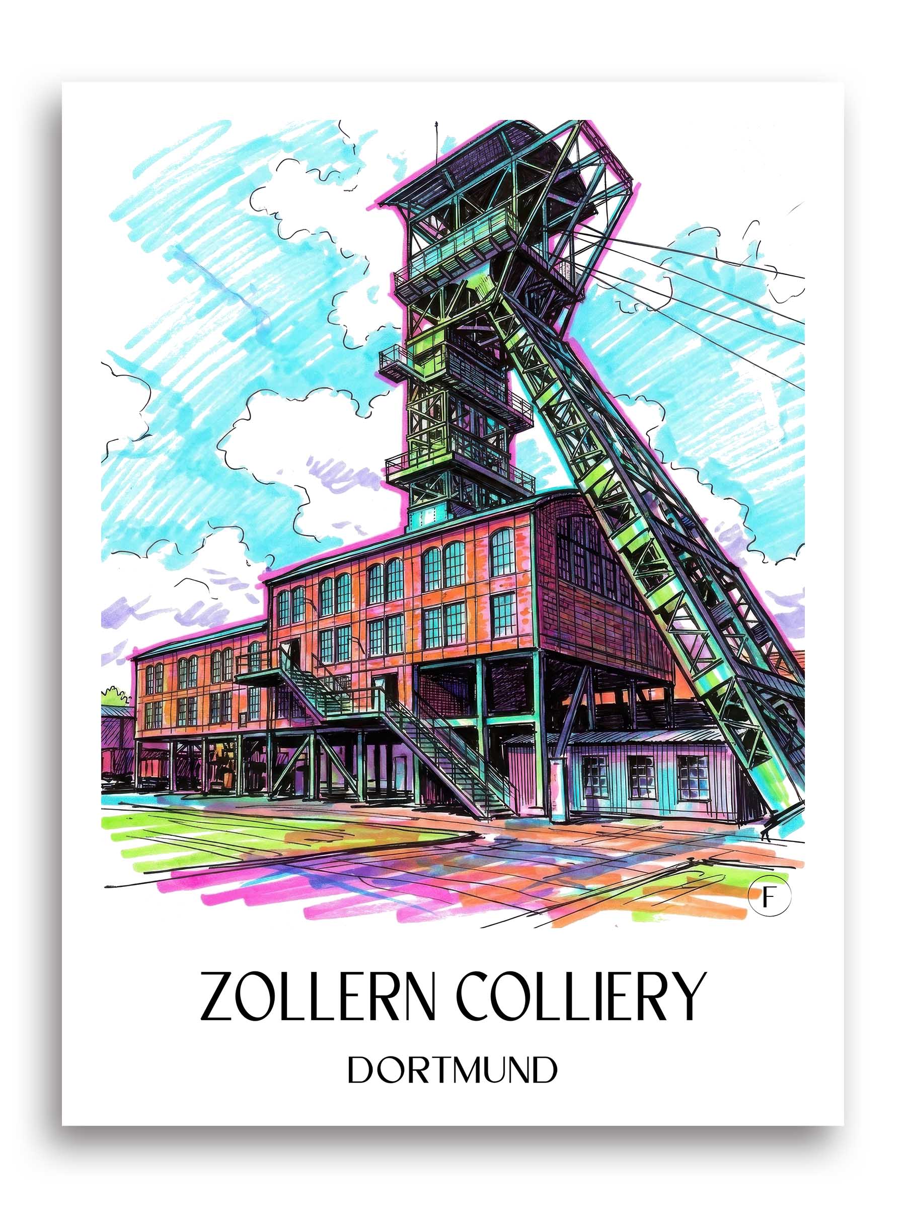 Zeche Zollern Poster - Dortmund - Deutschland Kunstdruck - Tag Graffiti von A4 bis A1