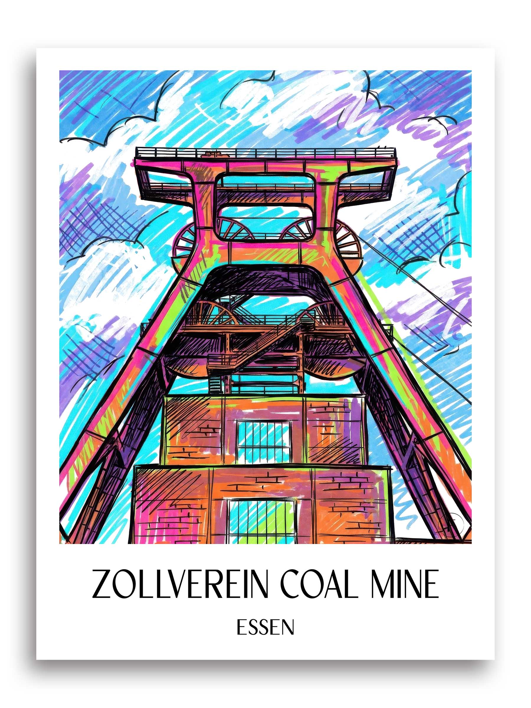 Zeche Zollverein Poster - Essen - Deutschland Kunstdruck - Tag Graffiti von A4 bis A1