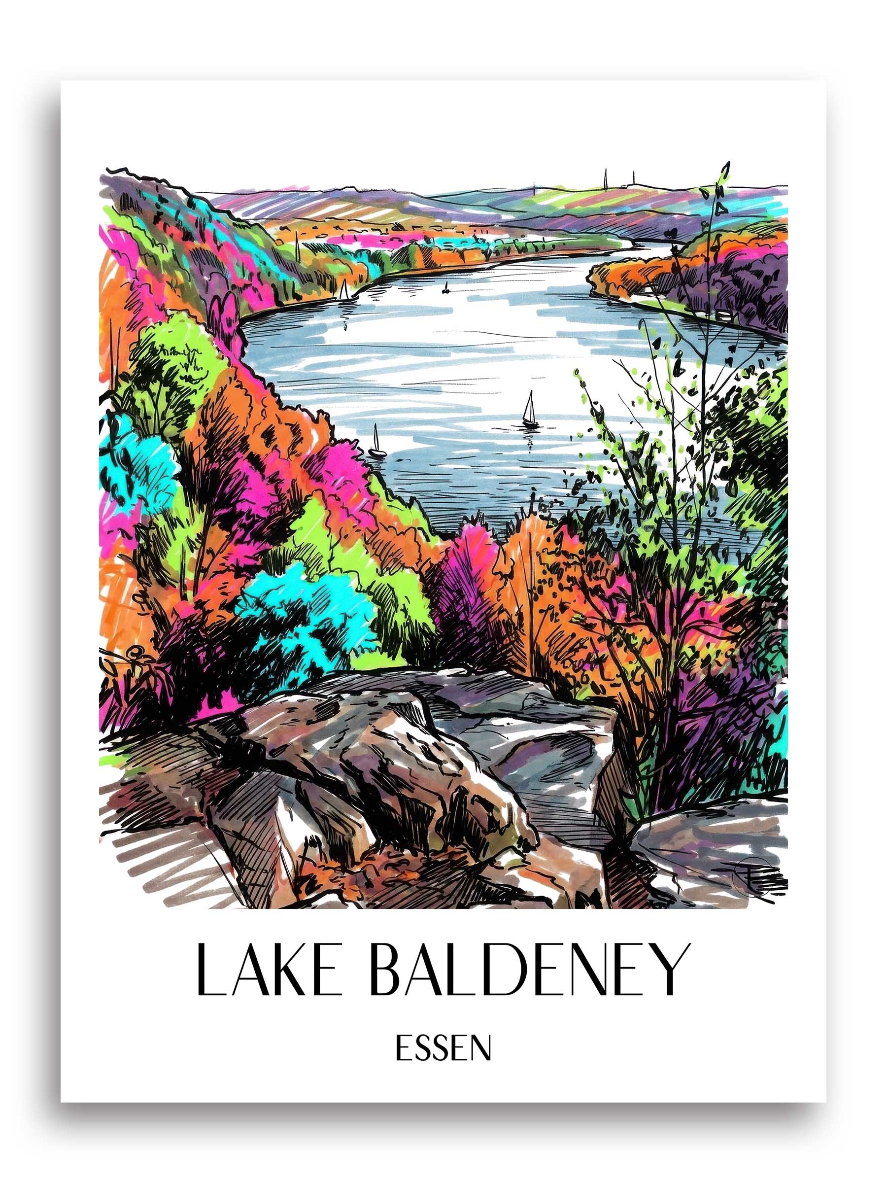 Baldeneysee Poster - Essen - Deutschland Kunstdruck - Tag Graffiti von A4 bis A1