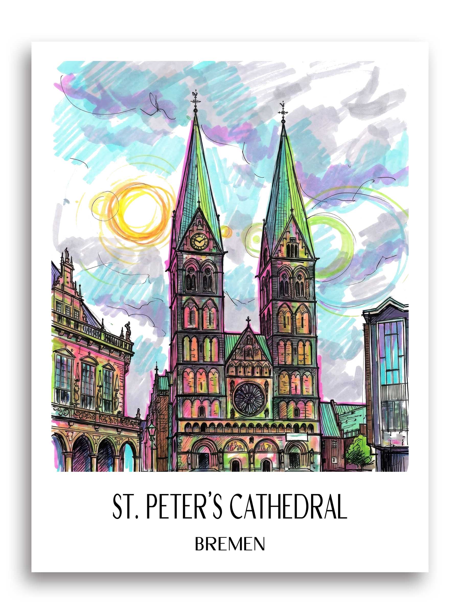 St. Petri Dom Poster - Bremen - Deutschland Kunstdruck - Tag Graffiti von A4 bis A1