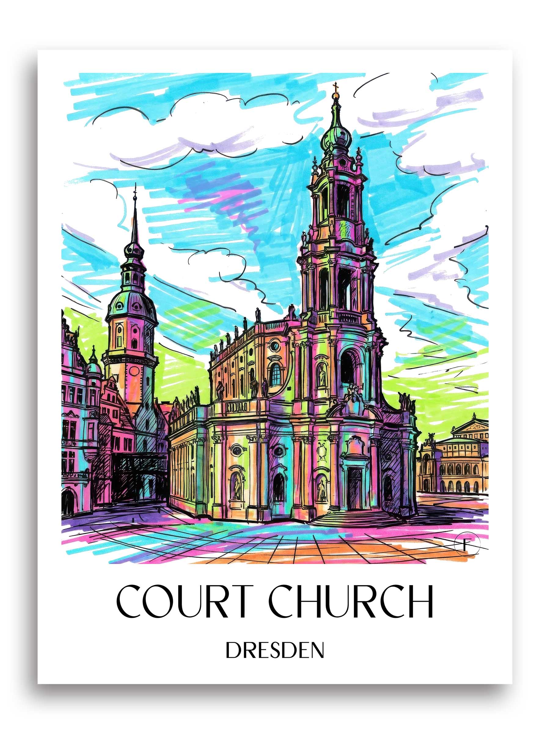Hofkirche Poster - Dresden - Deutschland Kunstdruck - Tag Graffiti von A4 bis A1