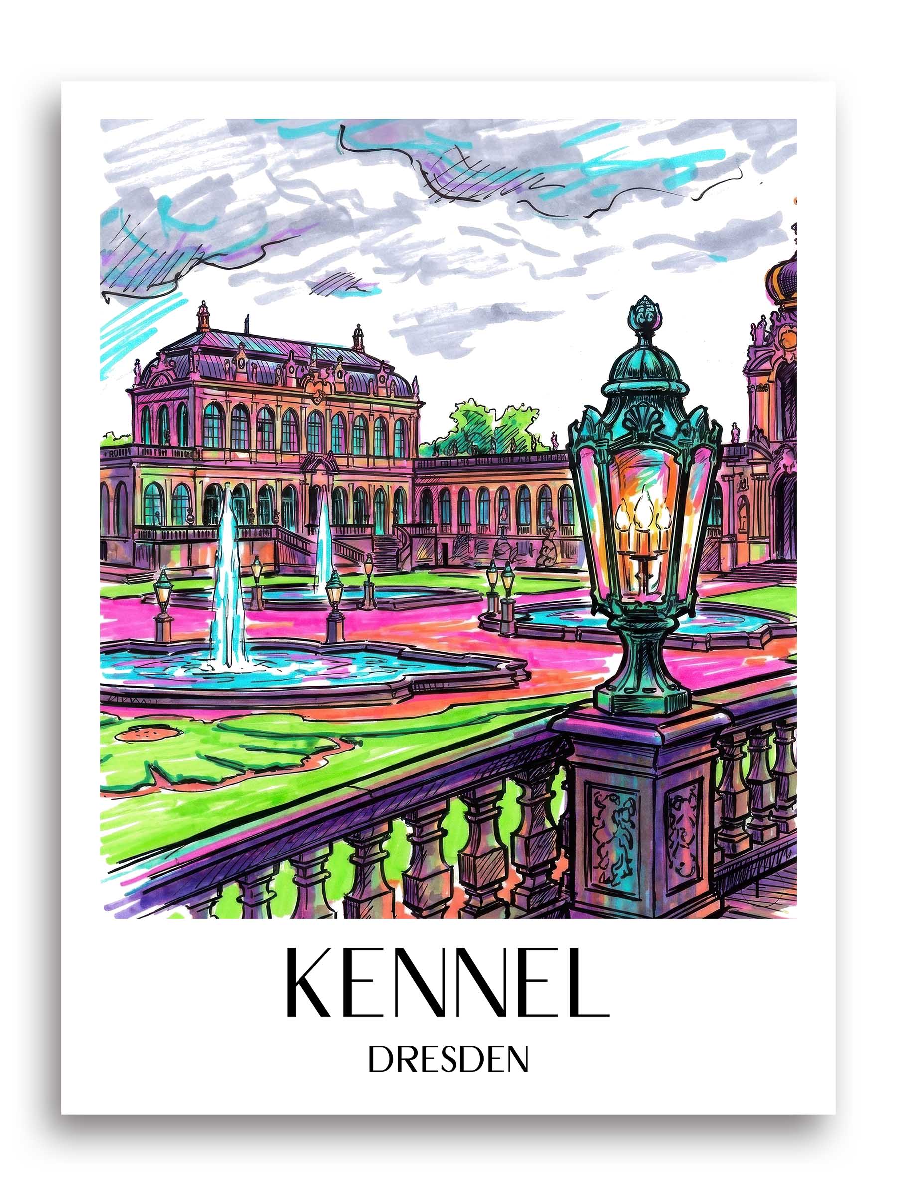Zwinger Poster - Dresden - Deutschland Kunstdruck - Tag Graffiti von A4 bis A1