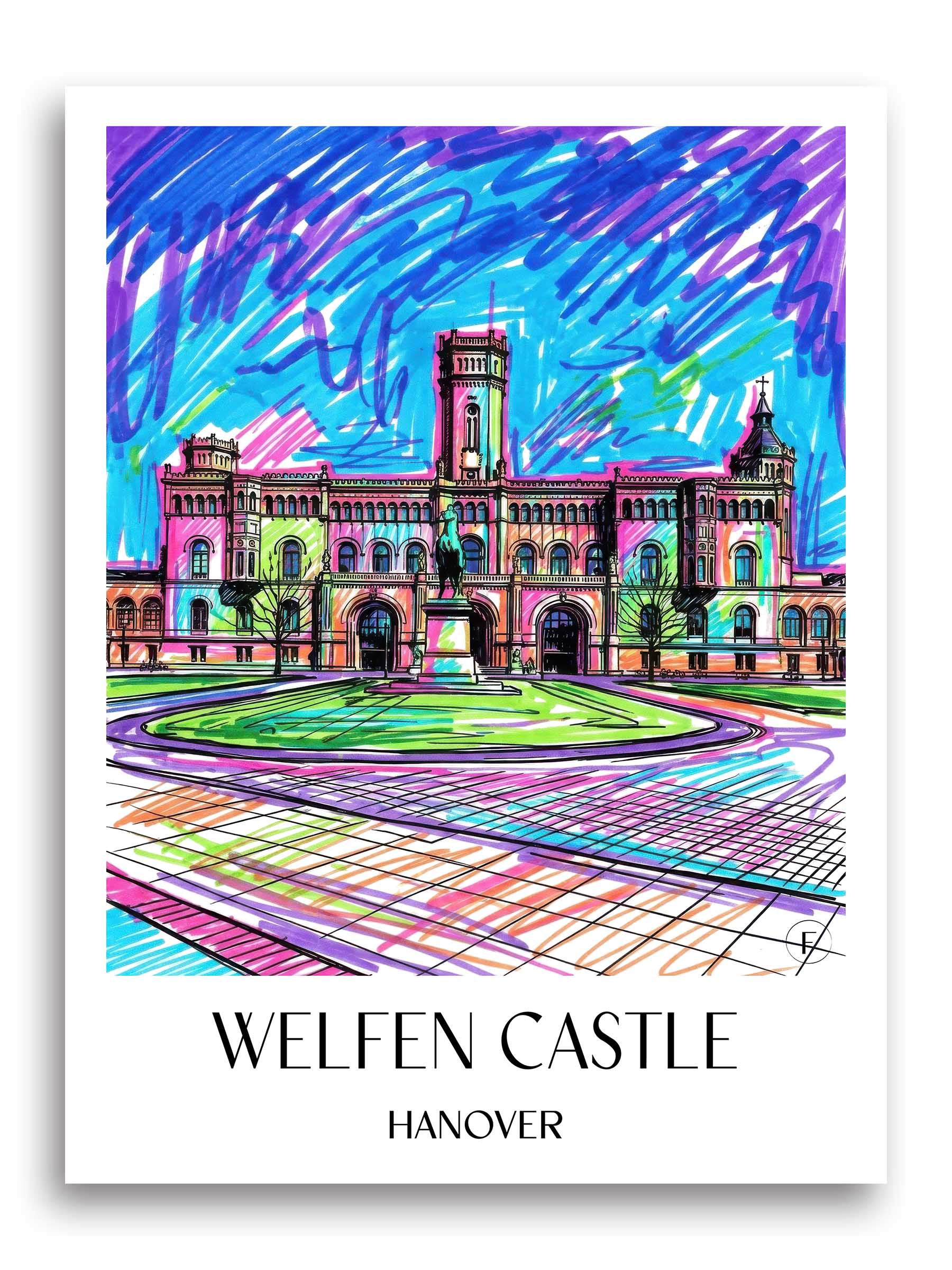 Welfenschloss Poster - Hannover - Deutschland Kunstdruck - Tag Graffiti von A4 bis A1