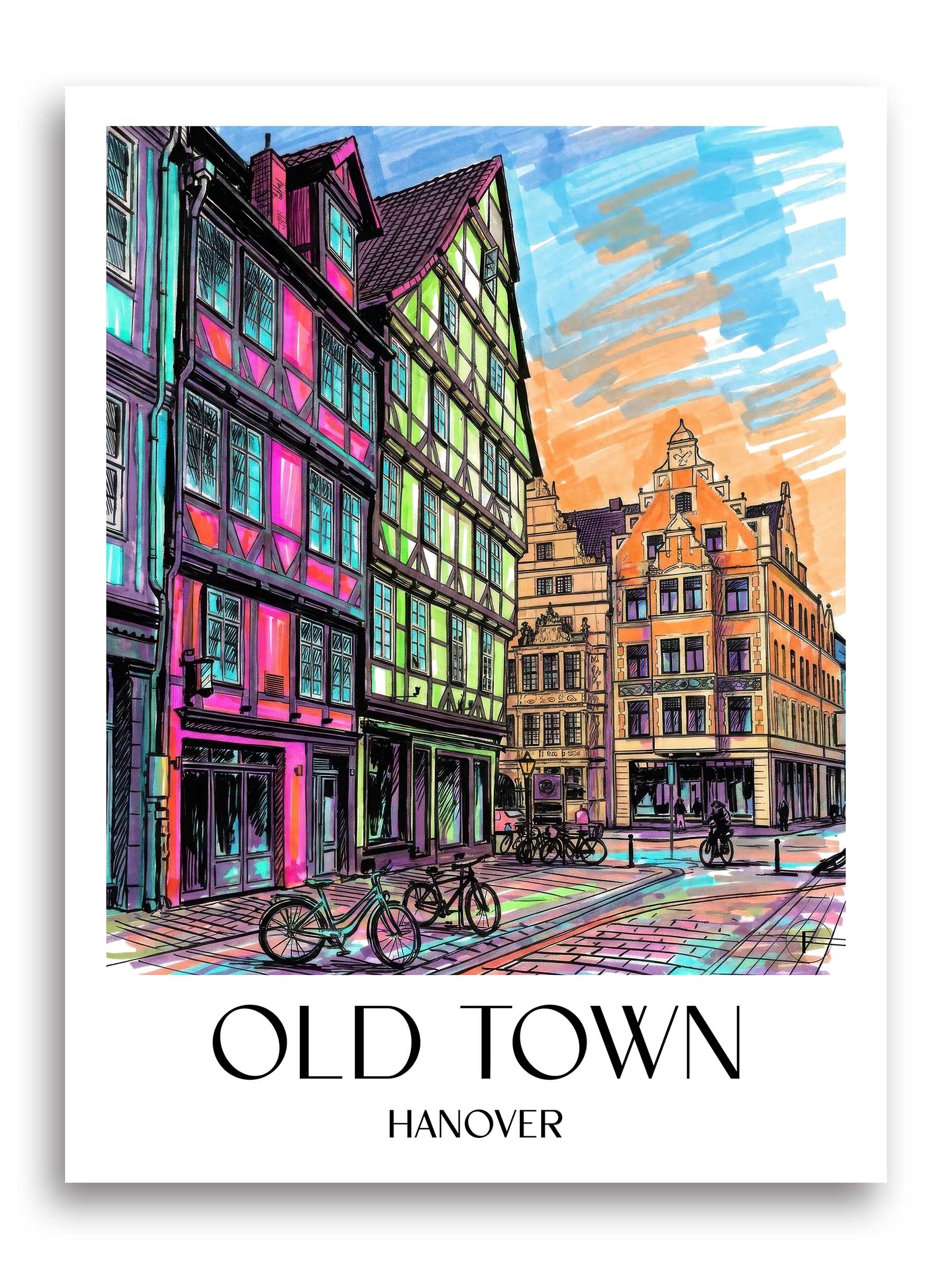 Altstadt Poster - Hannover - Deutschland Kunstdruck - Tag Graffiti von A4 bis A1