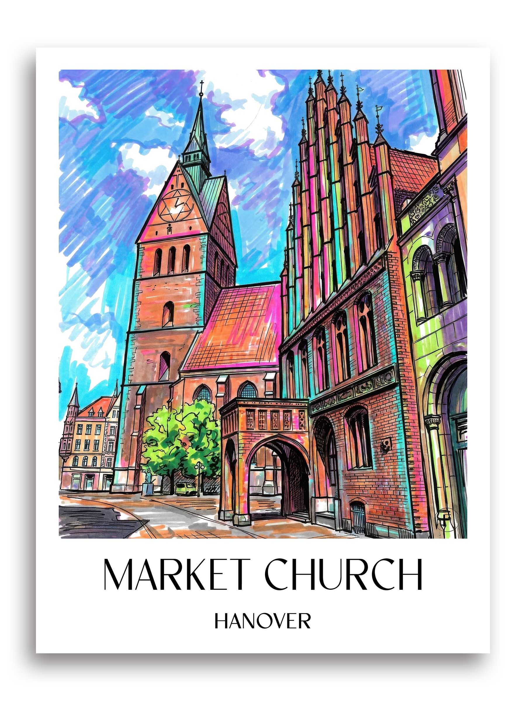 Marktkirche Poster - Hannover - Deutschland Kunstdruck - Tag Graffiti von A4 bis A1