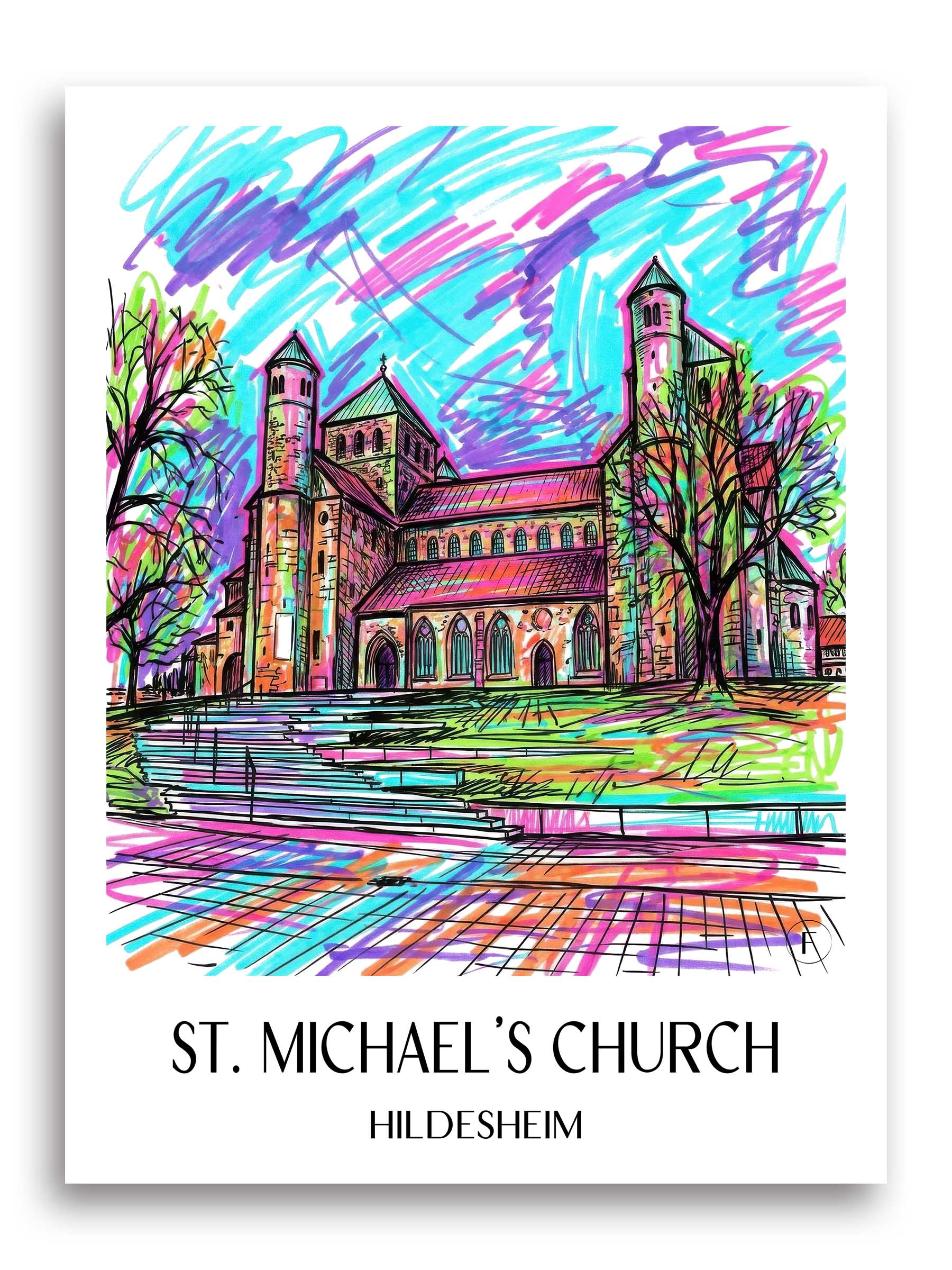 St. Michaelis Kirche Poster - Hildesheim - Deutschland Kunstdruck - Tag Graffiti von A4 bis A1