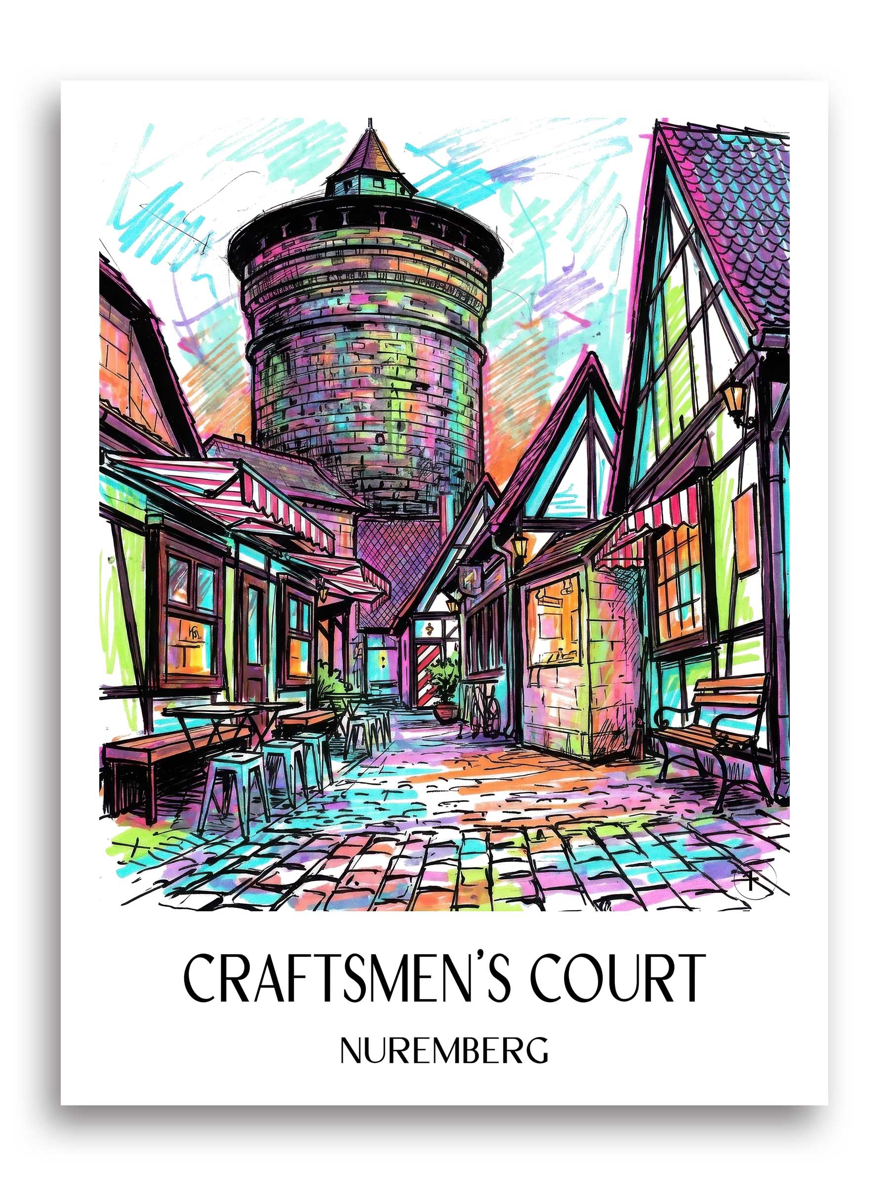 Handwerkerhof Poster - Nürnberg - Deutschland Kunstdruck - Tag Graffiti von A4 bis A1