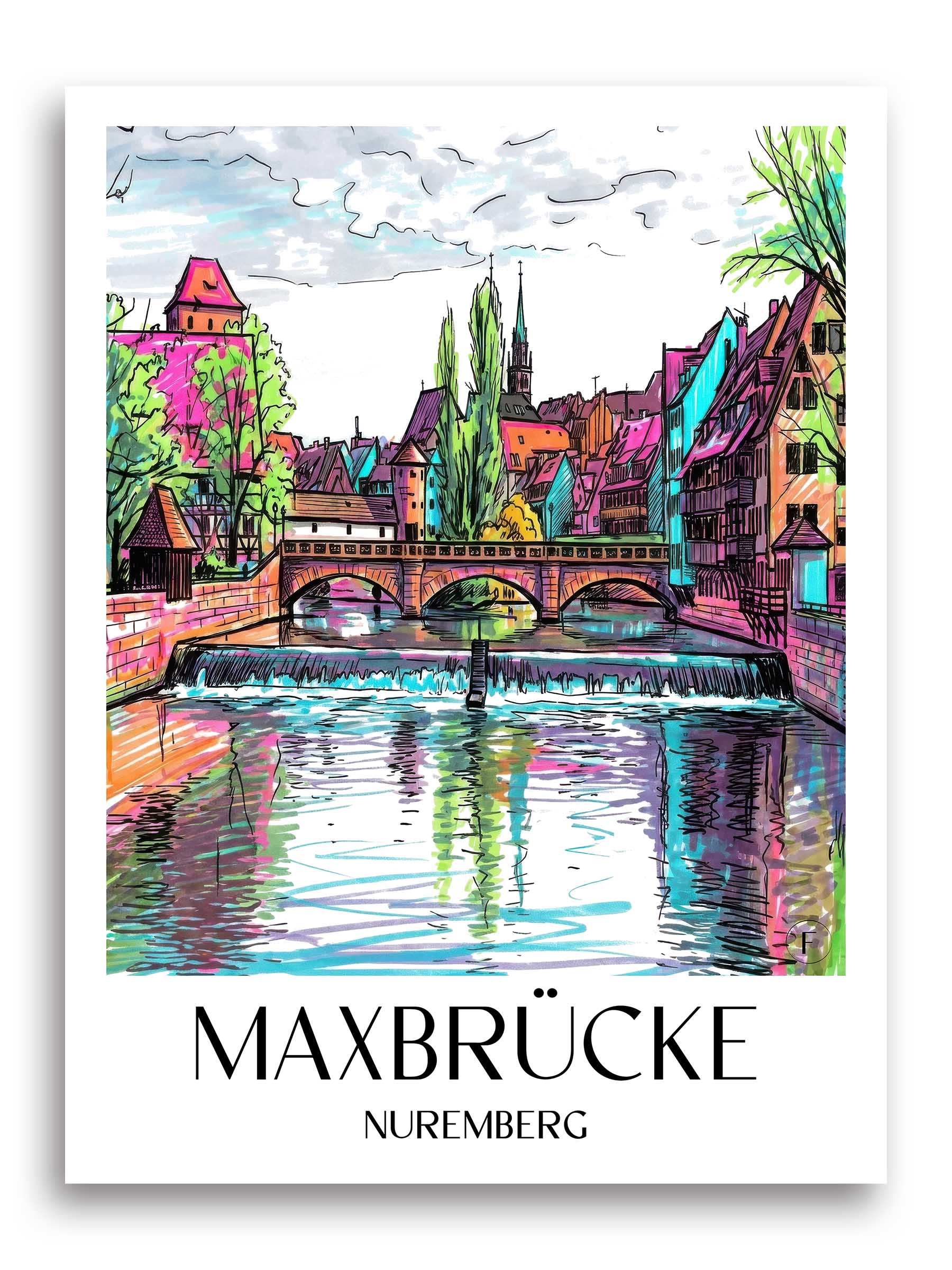 Maxbrücke Poster - Nürnberg - Deutschland Kunstdruck - Tag Graffiti von A4 bis A1