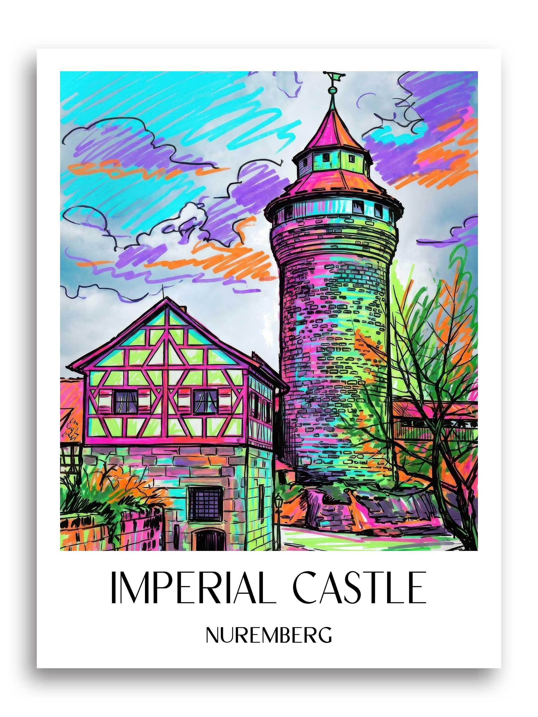 Kaiserburg Poster - Nürnberg - Deutschland Kunstdruck - Tag Graffiti von A4 bis A1