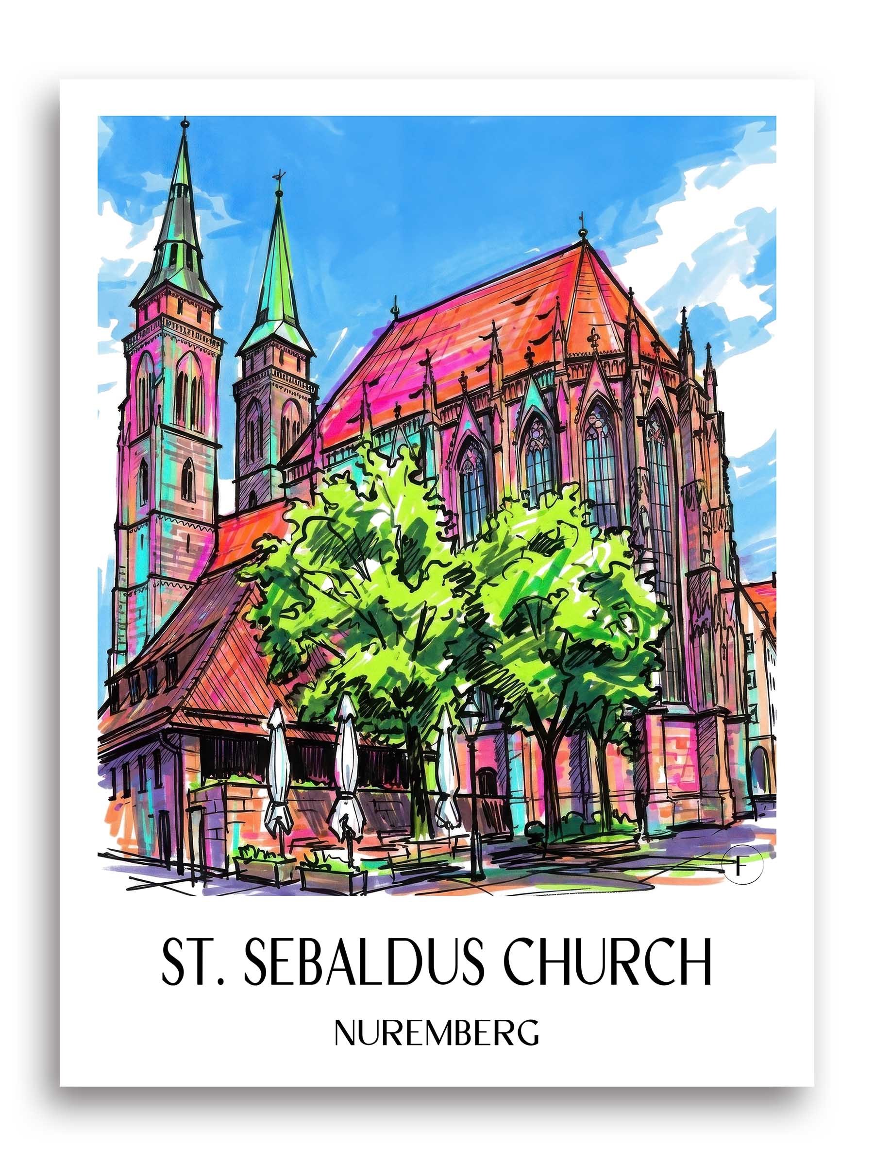 Sebalduskirche Poster - Nürnberg - Deutschland Kunstdruck - Tag Graffiti von A4 bis A1