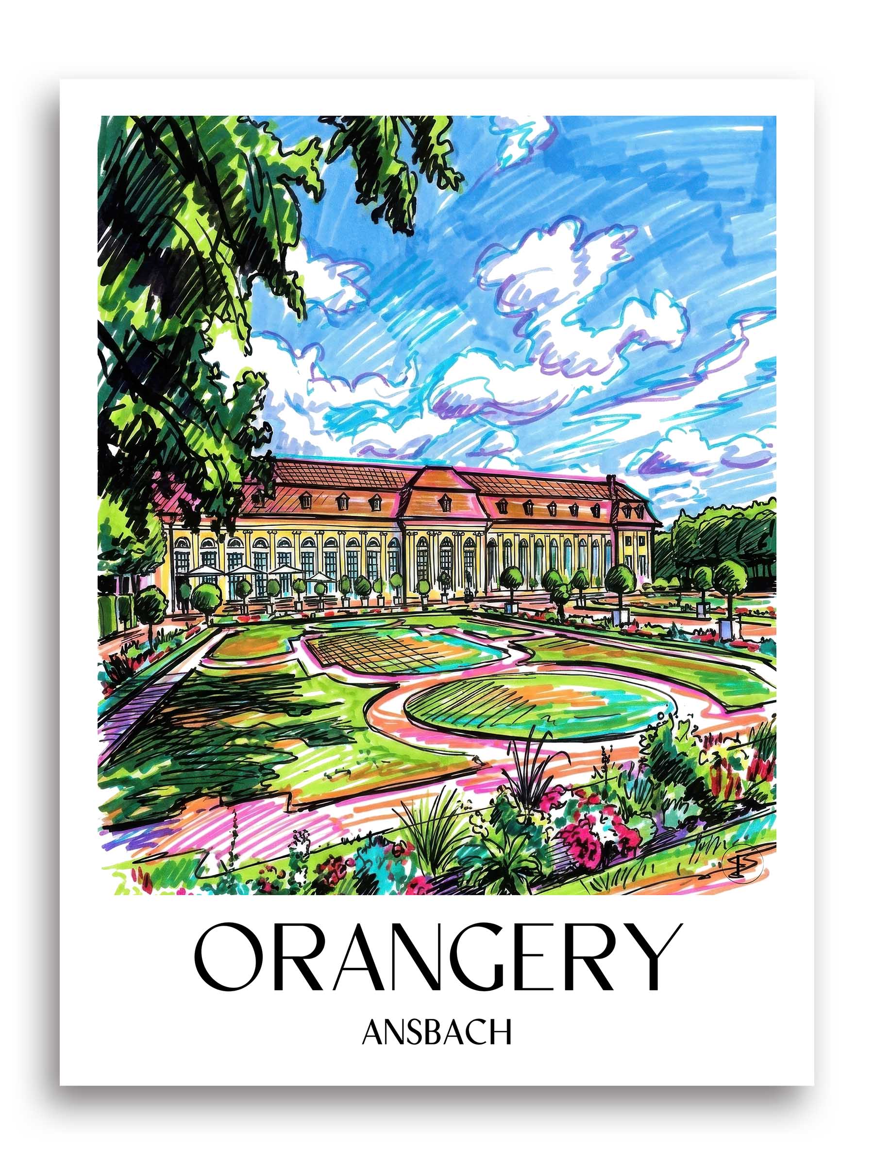 Orangerie Poster - Ansbach - Deutschland Kunstdruck - Tag Graffiti von A4 bis A1