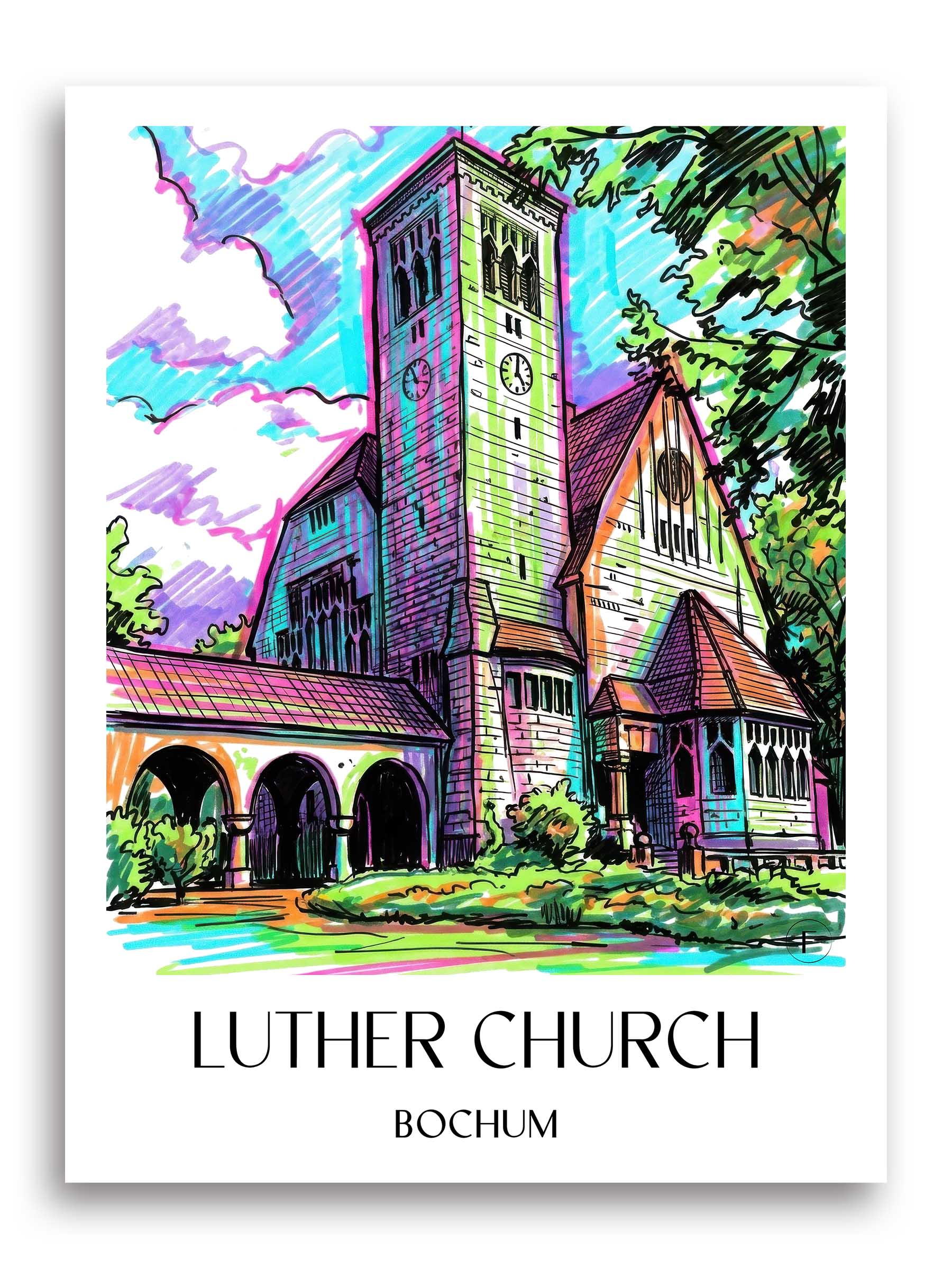 Lutherkirche Poster - Bochum - Deutschland Kunstdruck - Tag Graffiti von A4 bis A1