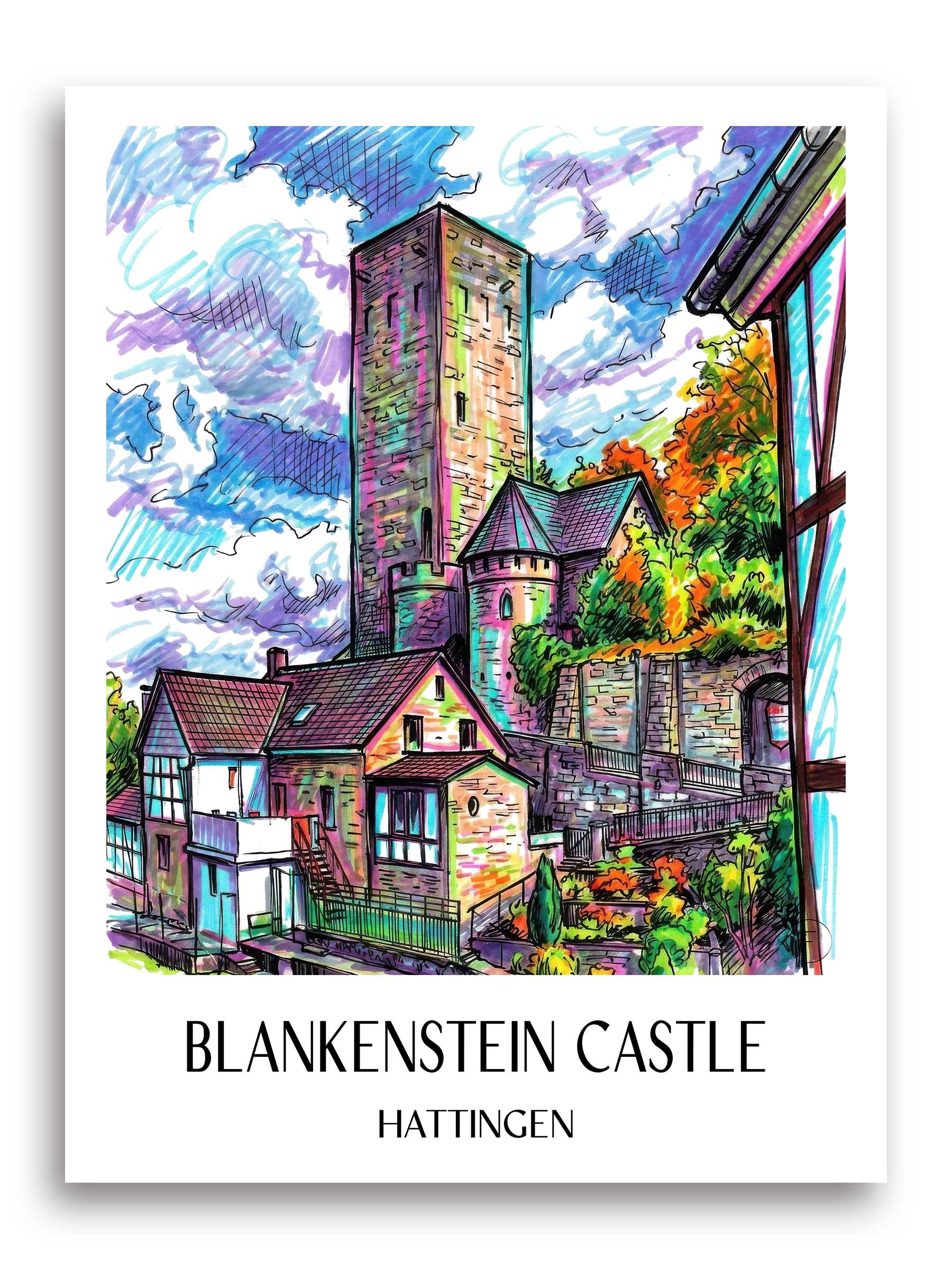 Burg Blankenstein Poster - Hattingen - Deutschland Kunstdruck - Tag Graffiti von A4 bis A1
