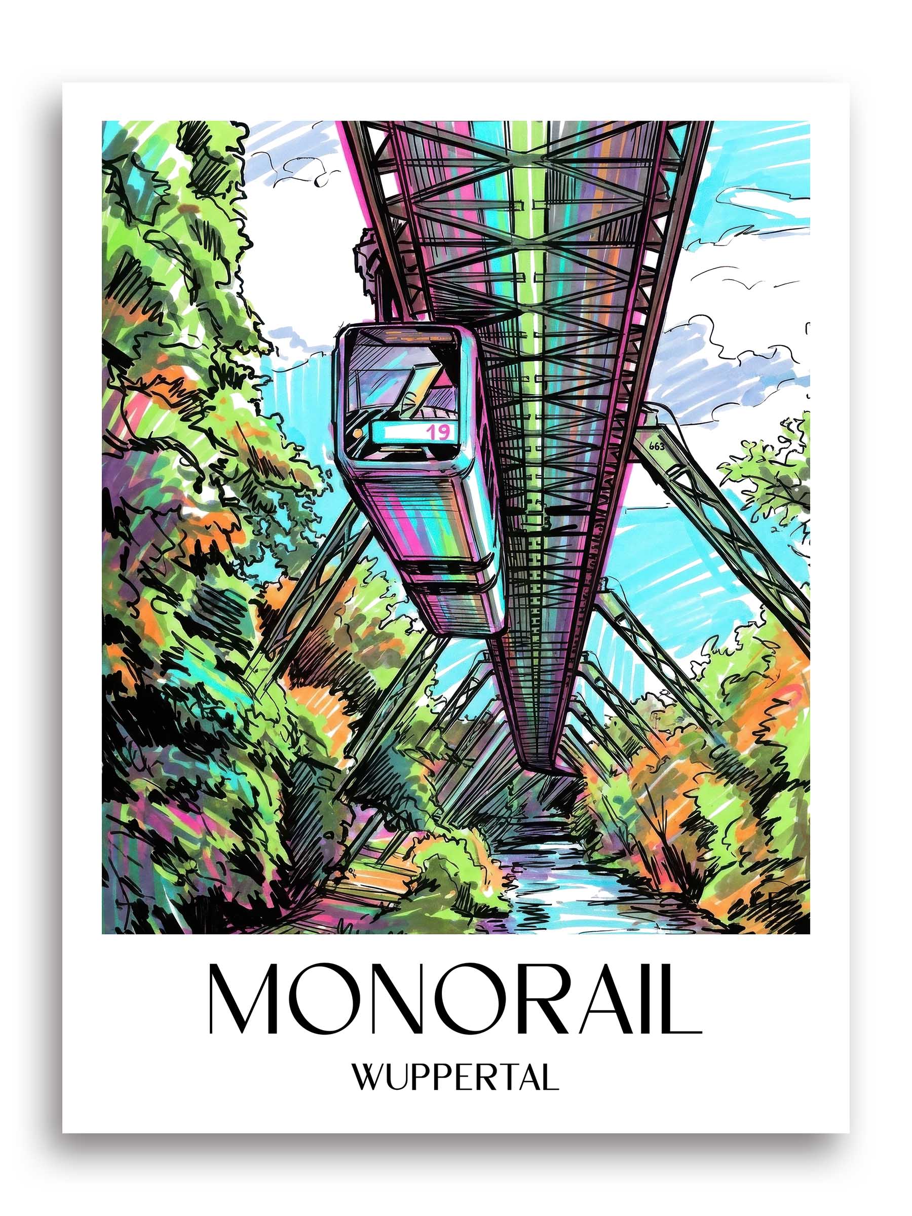 Schwebebahn Poster - Wuppertal - Deutschland Kunstdruck - Tag Graffiti von A4 bis A1